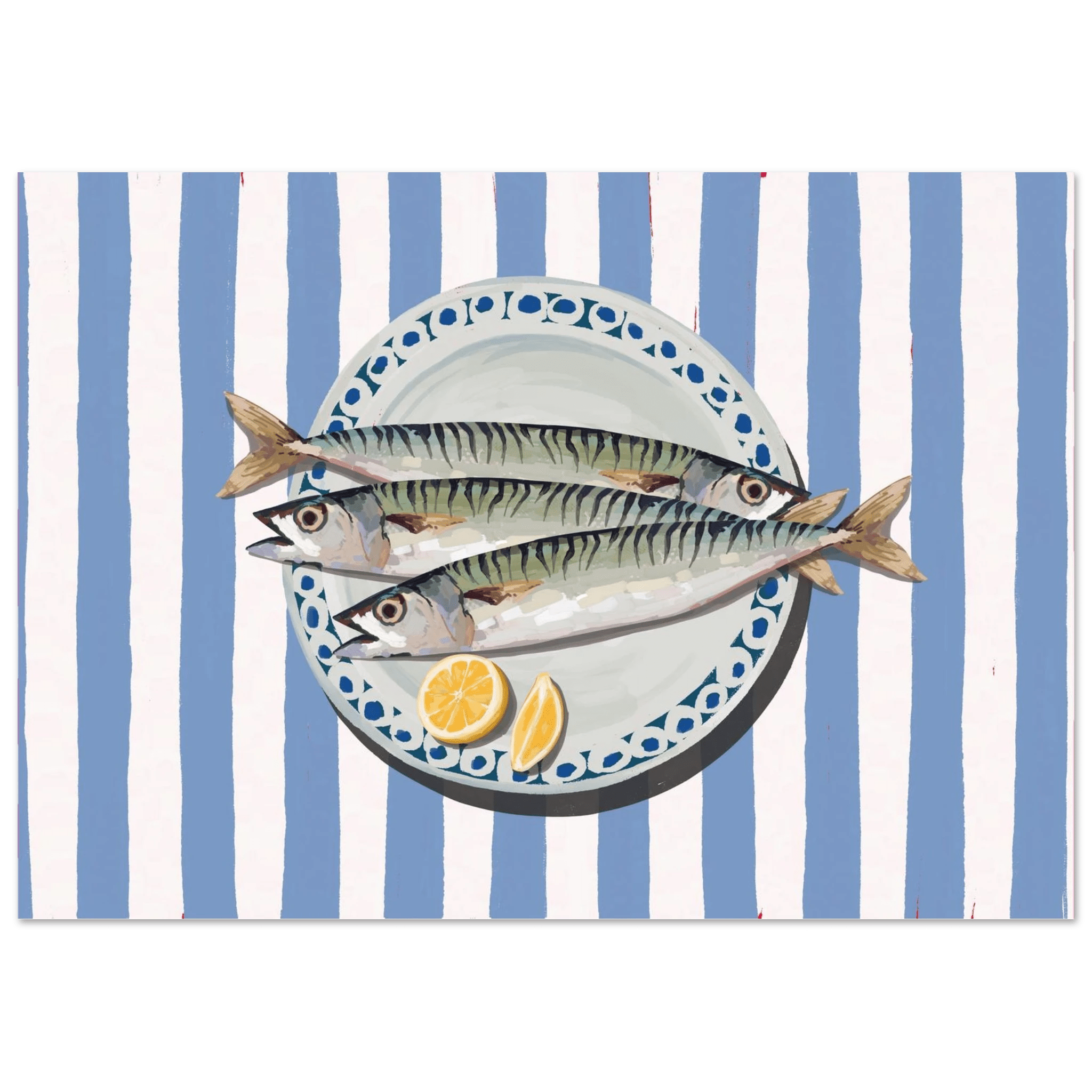 Sardines Print | Blue Stripe Fish Kitchen Wall Art | Coastal Food Poster - Evergreen Posters