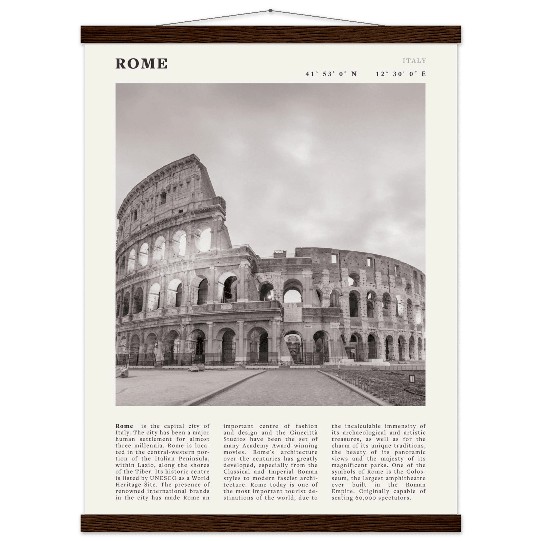 Rome Poster | Black & White Colosseum Wall Art | Italy Travel Print | Roman Decor - Evergreen Posters