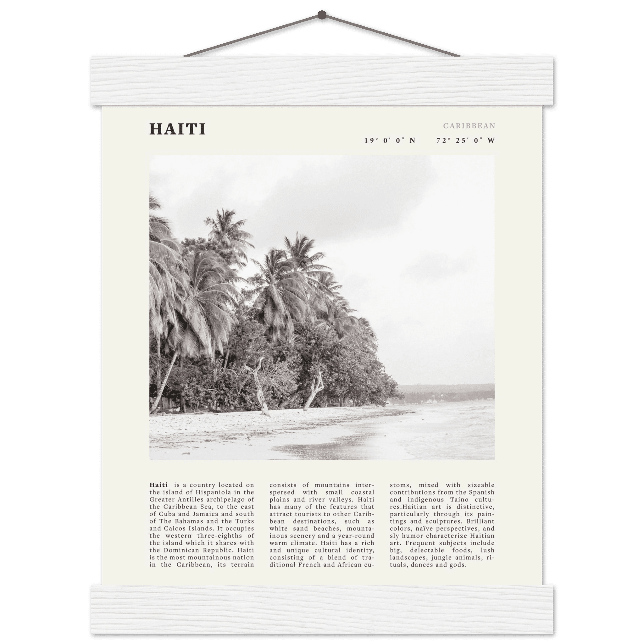Haiti Poster | Black & White Caribbean Beach Wall Art | Tropical Travel Print - Evergreen Posters