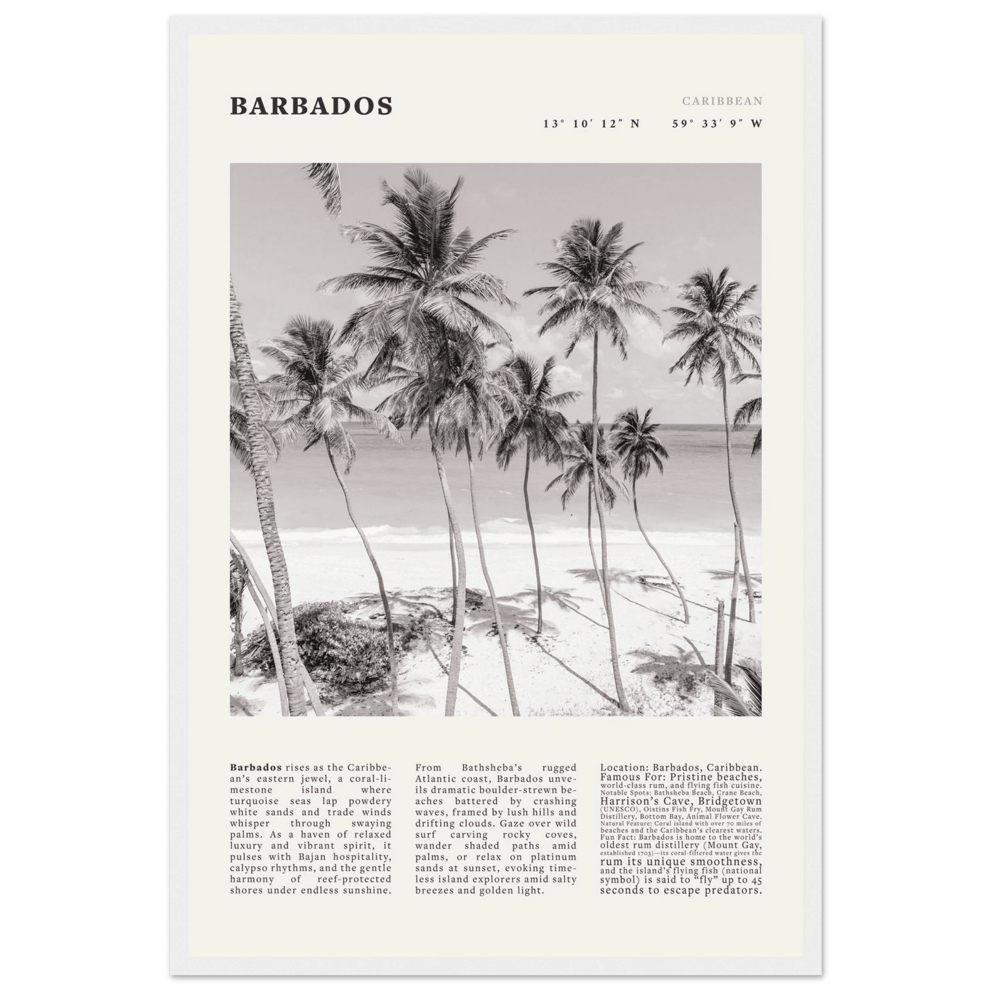 Barbados Poster Black and White – Vintage Caribbean Palm Beach Print (Digital & Printed Options) - Evergreen Posters