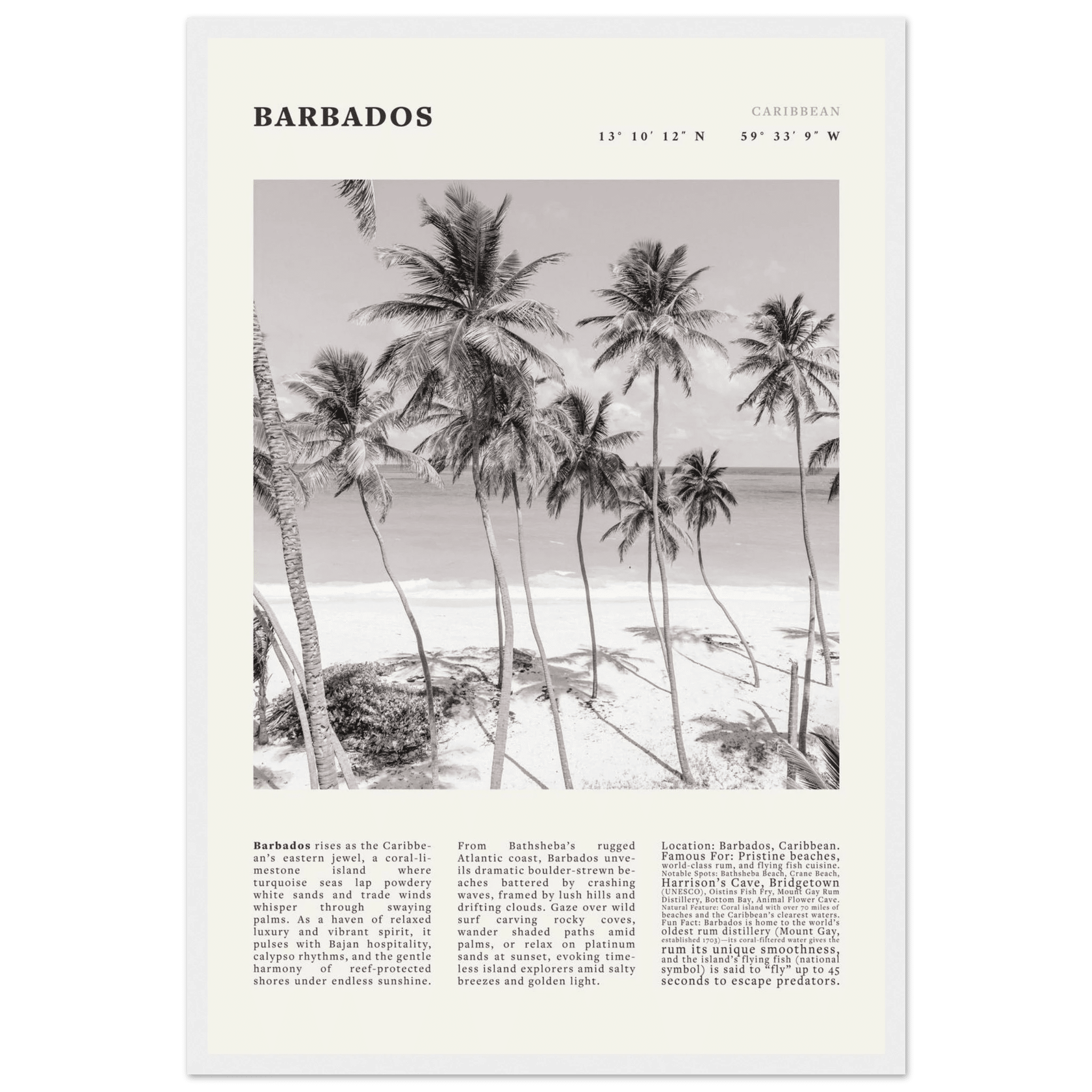 Barbados Poster Black and White – Vintage Caribbean Palm Beach Print (Digital & Printed Options) - Evergreen Posters