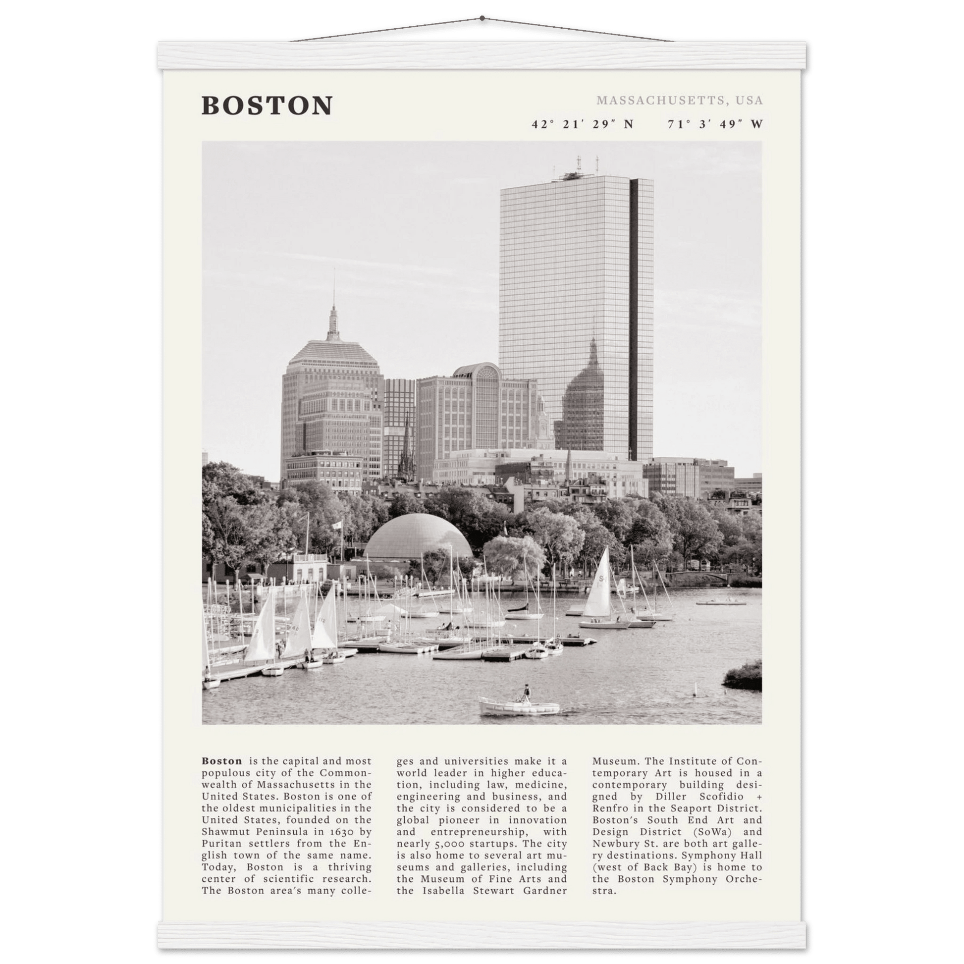 Boston Poster | Black & White Charles River Skyline Wall Art | Massachusetts Print - Evergreen Posters