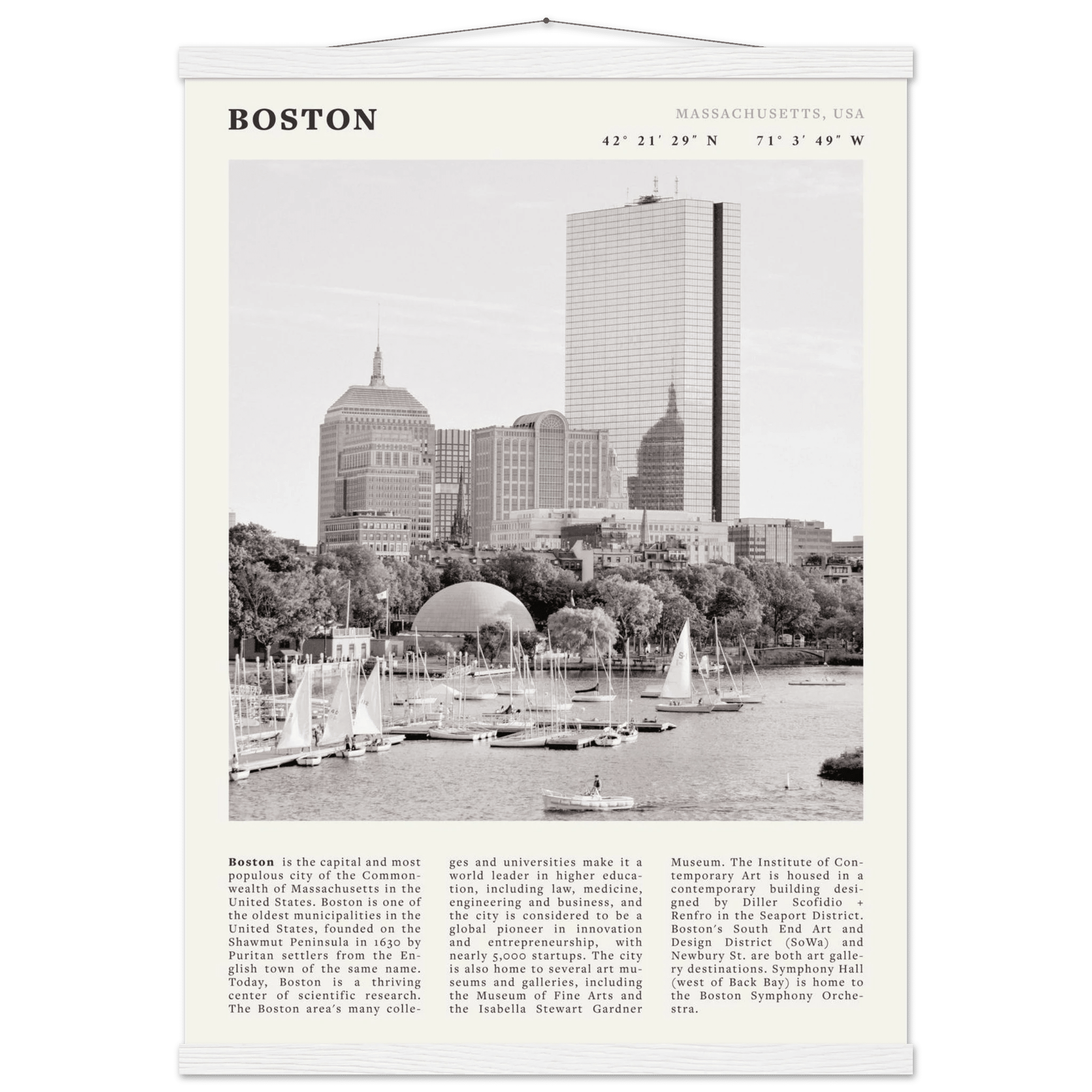Boston Poster | Black & White Charles River Skyline Wall Art | Massachusetts Print - Evergreen Posters