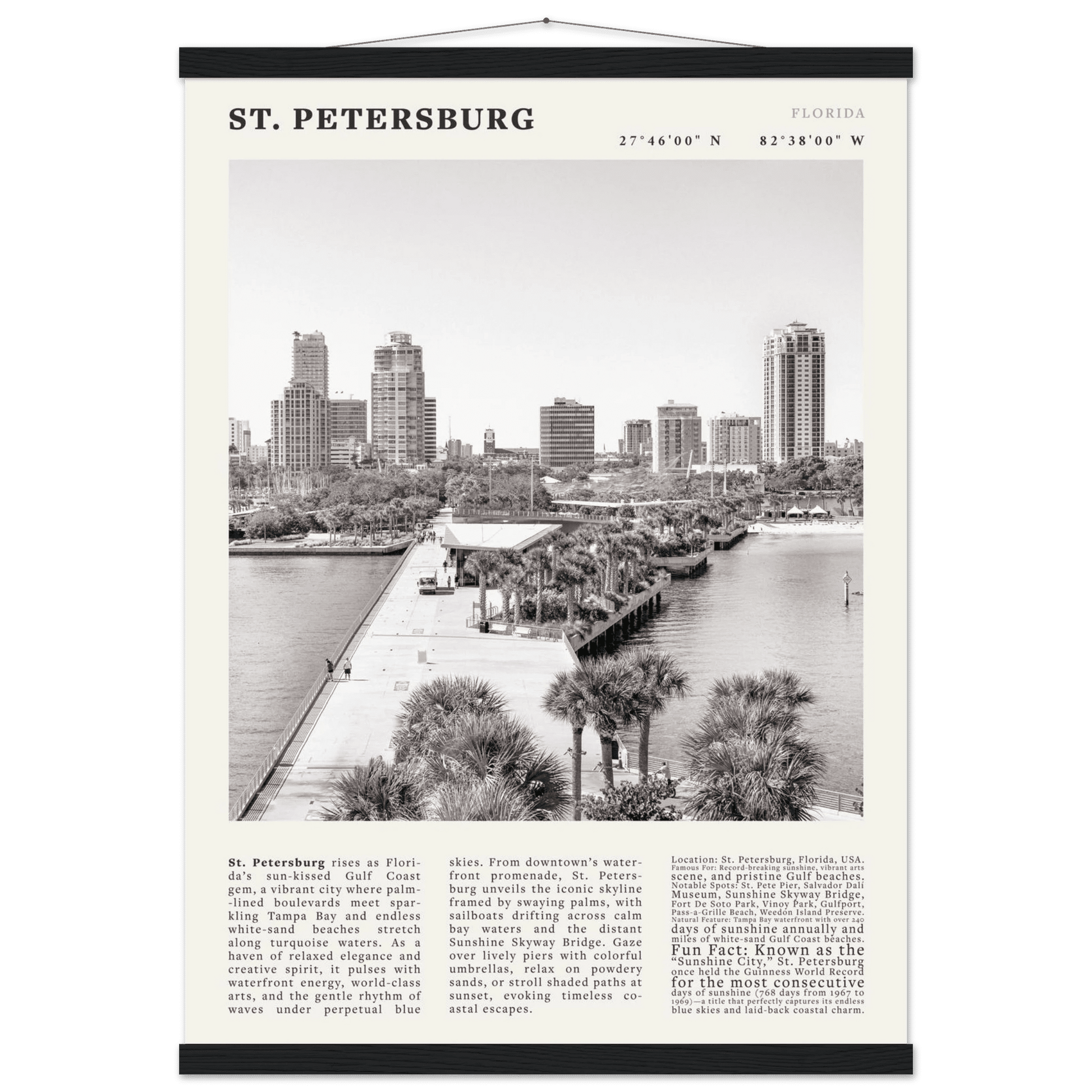 St. Petersburg Florida Poster Black and White – Vintage St Pete Skyline Print (Digital & Printed Options) - Evergreen Posters