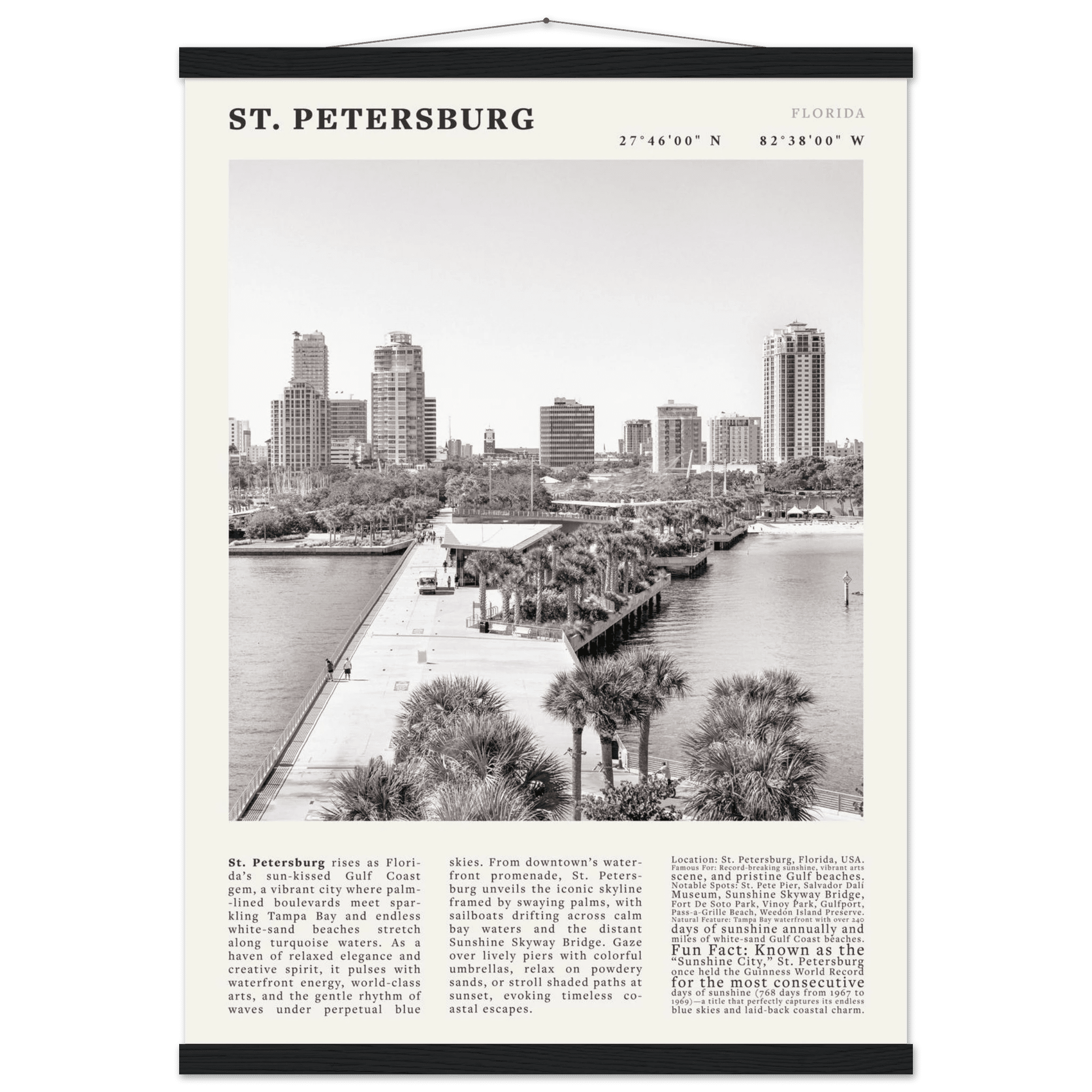 St. Petersburg Florida Poster Black and White – Vintage St Pete Skyline Print (Digital & Printed Options) - Evergreen Posters