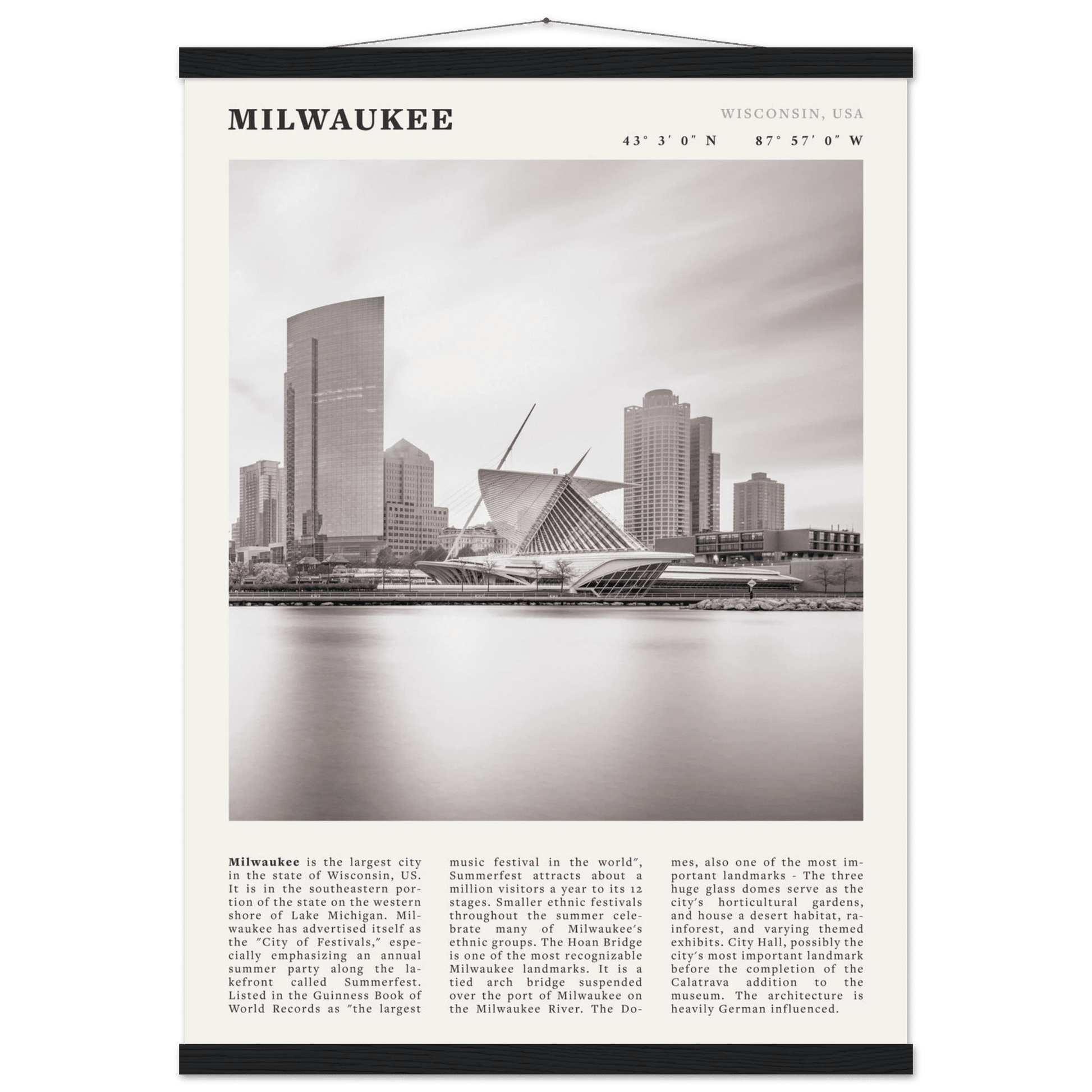 Milwaukee Poster | Black & White Wisconsin City Wall Art | USA Travel Print - Evergreen Posters