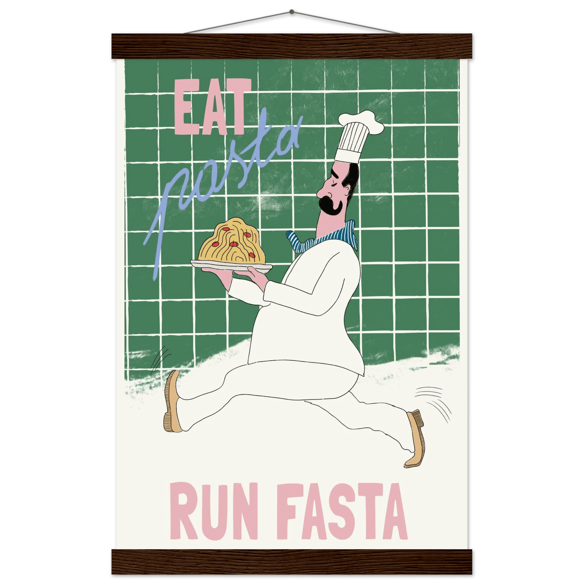 Eat Pasta Run Fasta Poster – Playful Kitchen Wall Art Print (Green Edition) - Evergreen Posters