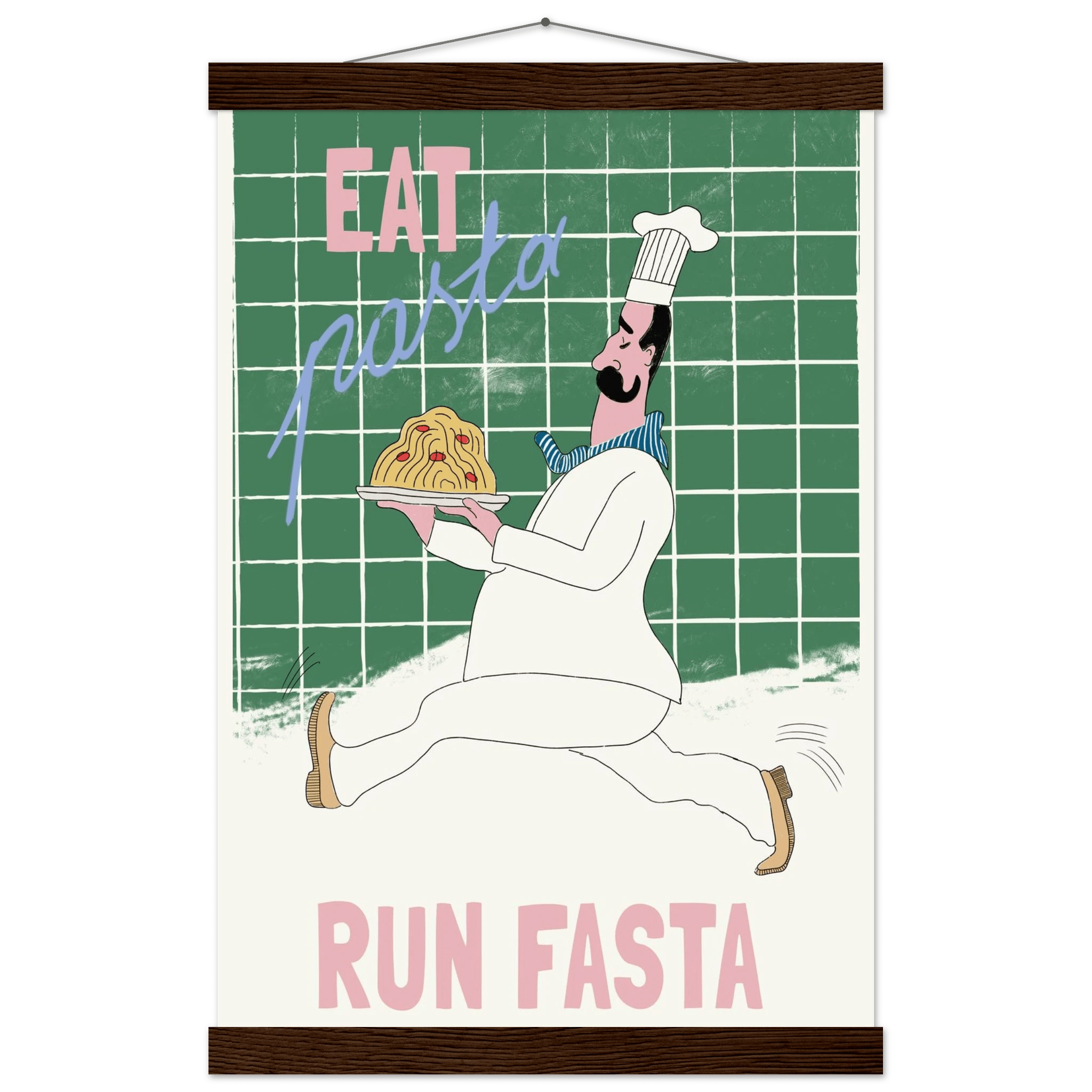 Eat Pasta Run Fasta Poster – Playful Kitchen Wall Art Print (Green Edition) - Evergreen Posters