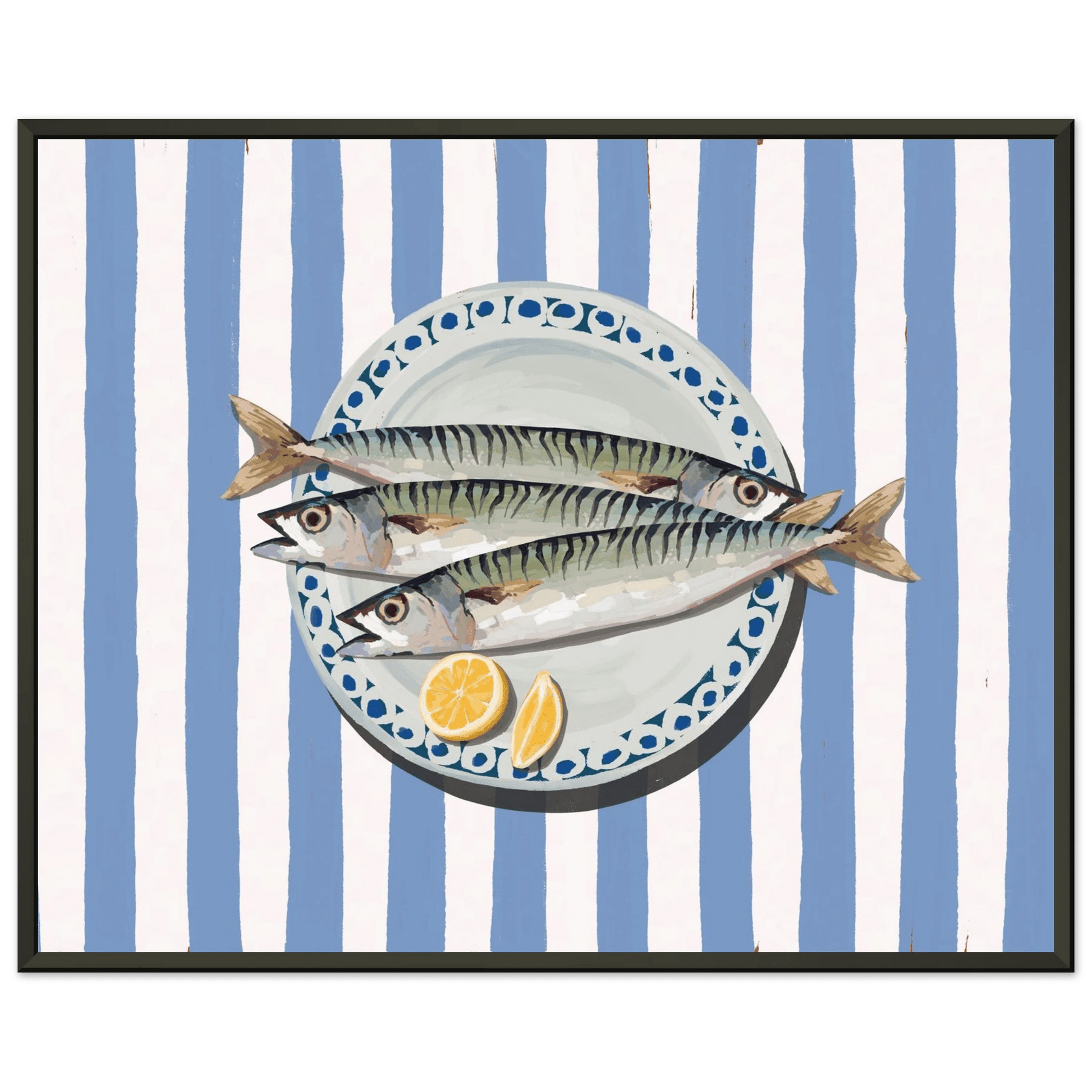 Sardines Print | Blue Stripe Fish Kitchen Wall Art | Coastal Food Poster - Evergreen Posters