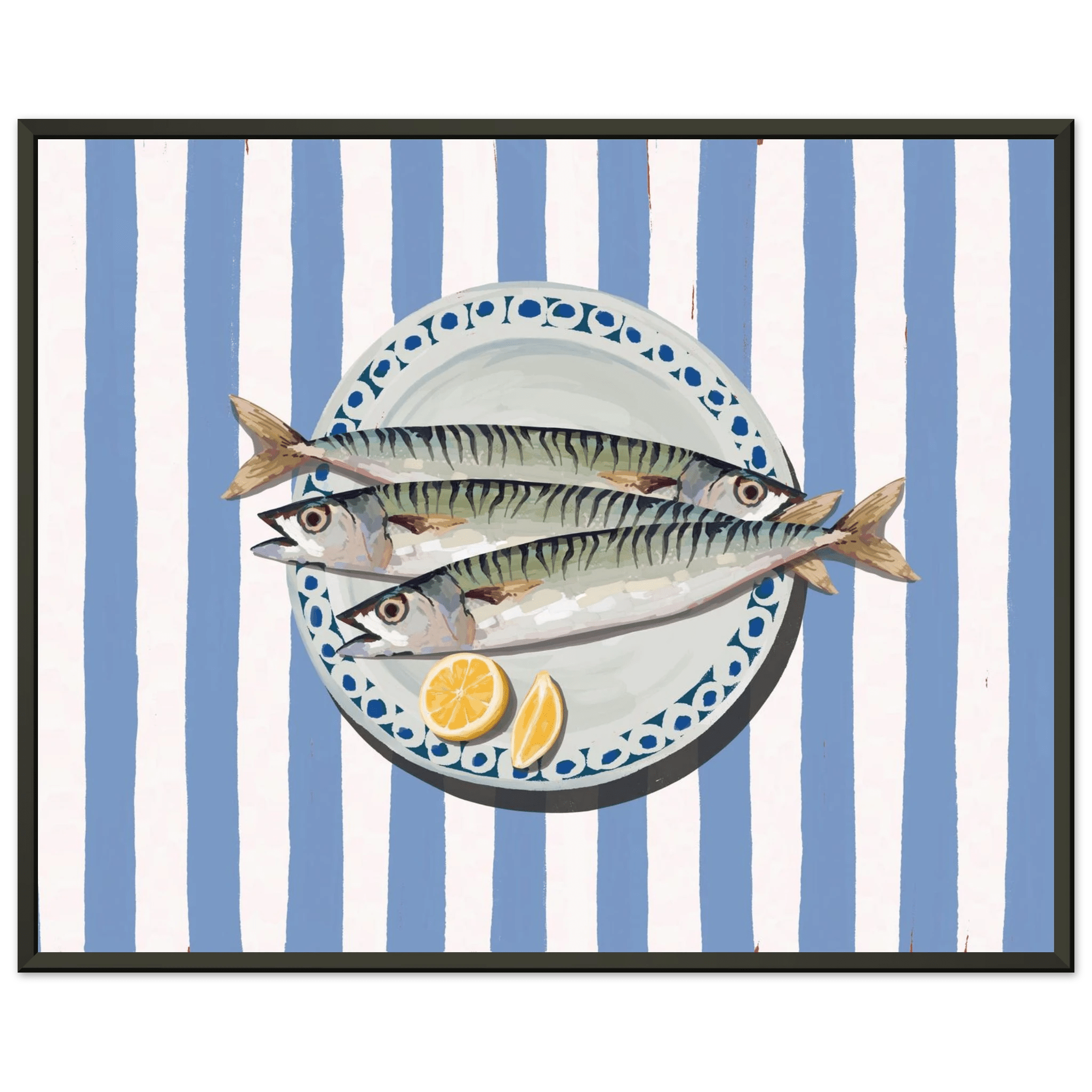 Sardines Print | Blue Stripe Fish Kitchen Wall Art | Coastal Food Poster - Evergreen Posters