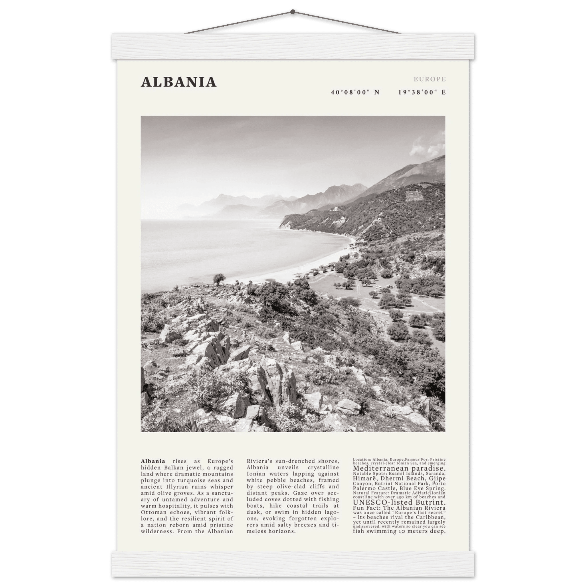 Albania Poster Black and White – Vintage Albanian Riviera Travel Print (Digital & Printed Options) - Evergreen Posters