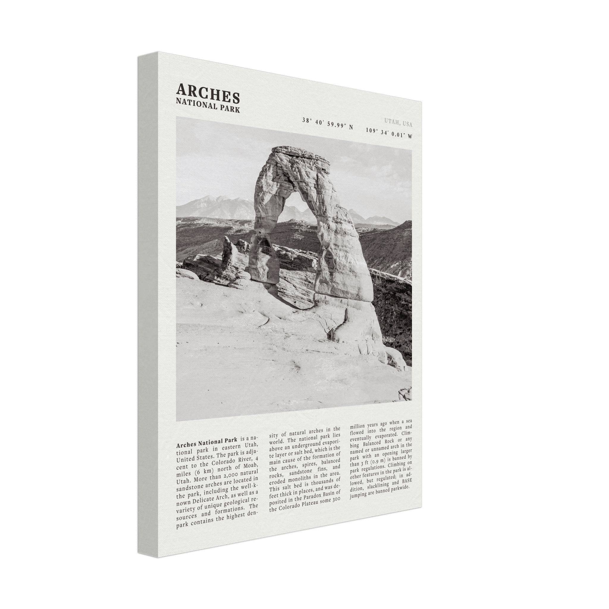 Arches National Park Poster | Black & White Utah Wall Art | Delicate Arch Print - Evergreen Posters
