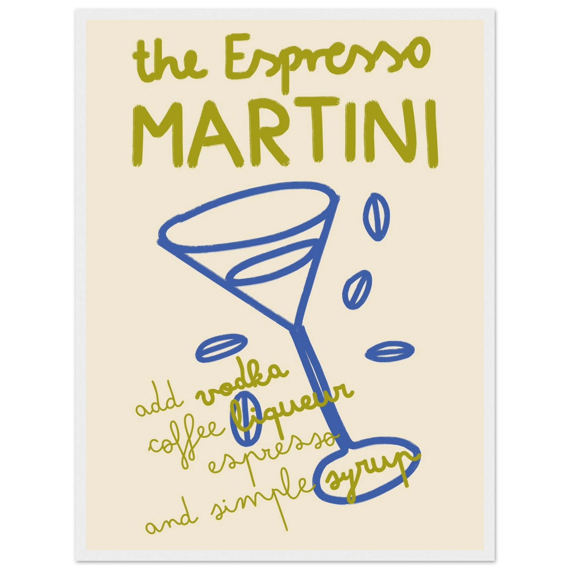 Espresso Martini Print | Cocktail Recipe Wall Art | Kitchen Bar Poster - Evergreen Posters
