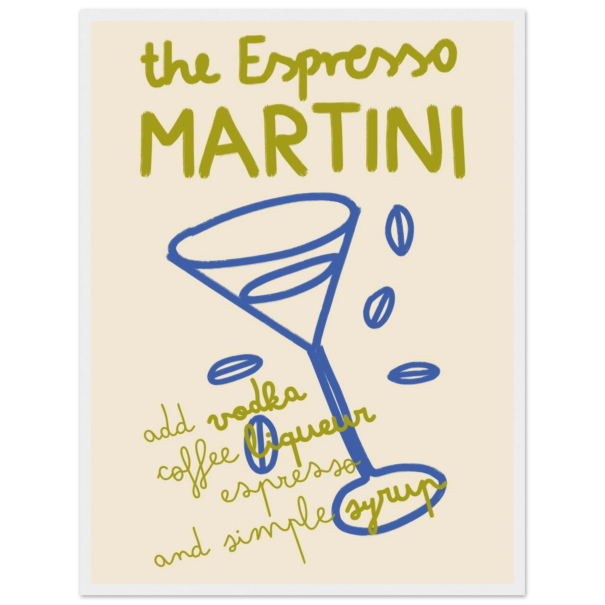 Espresso Martini Print | Cocktail Recipe Wall Art | Kitchen Bar Poster - Evergreen Posters
