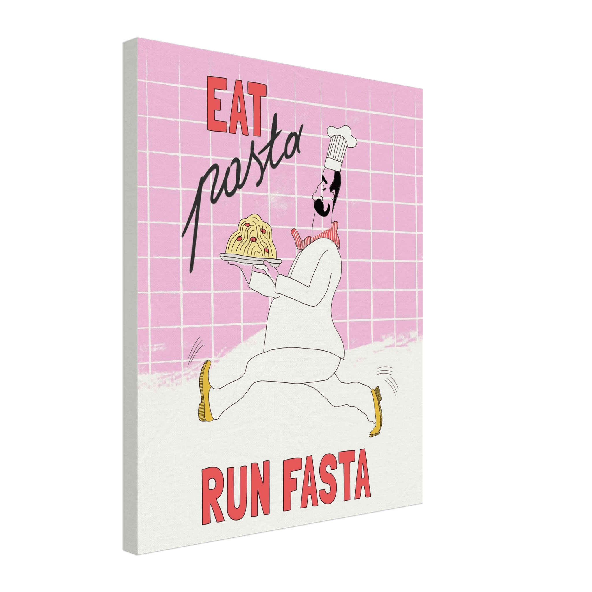 Eat Pasta Run Fasta Poster – Playful Kitchen Wall Art Print (Light Pink) - Evergreen Posters