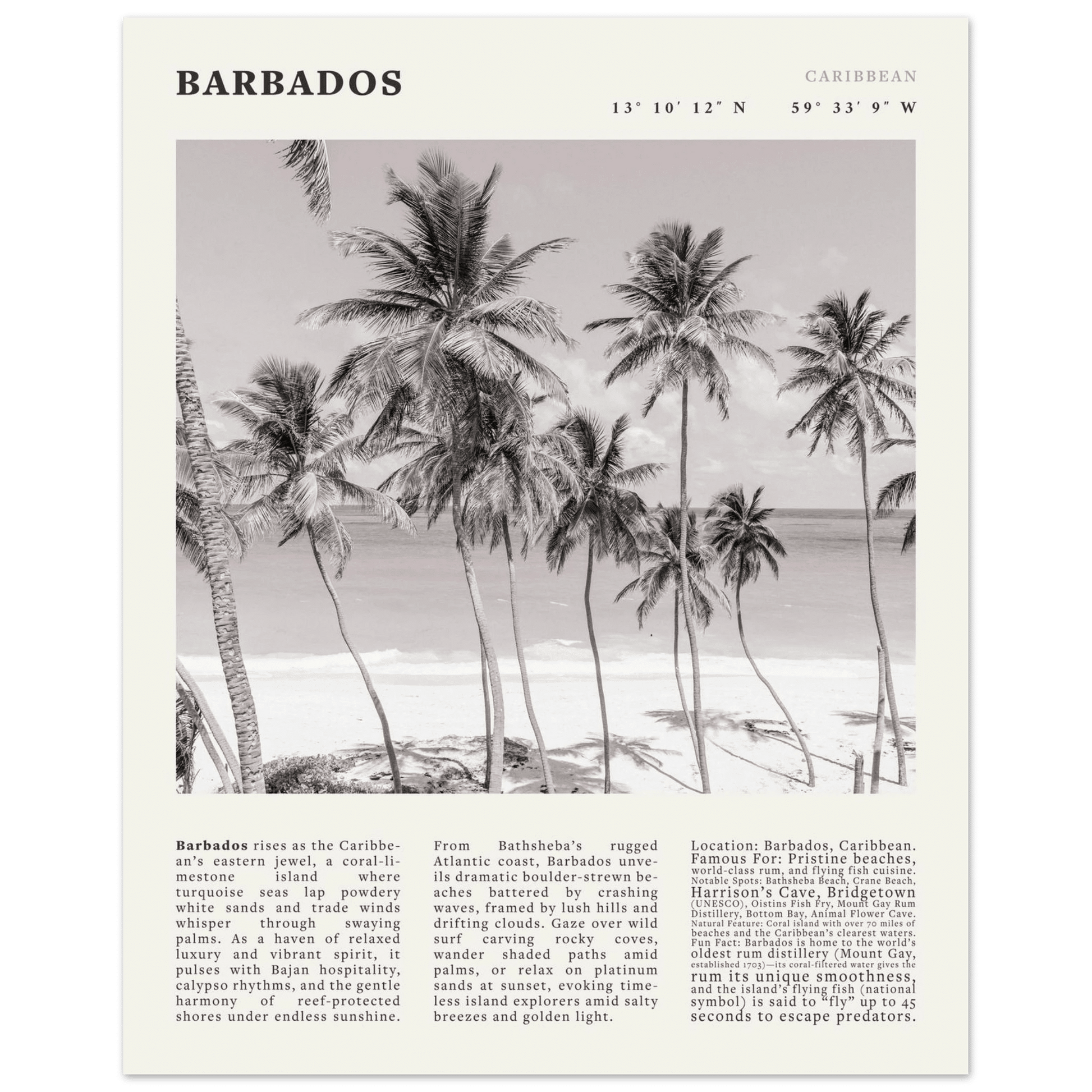 Barbados Poster Black and White – Vintage Caribbean Palm Beach Print (Digital & Printed Options) - Evergreen Posters