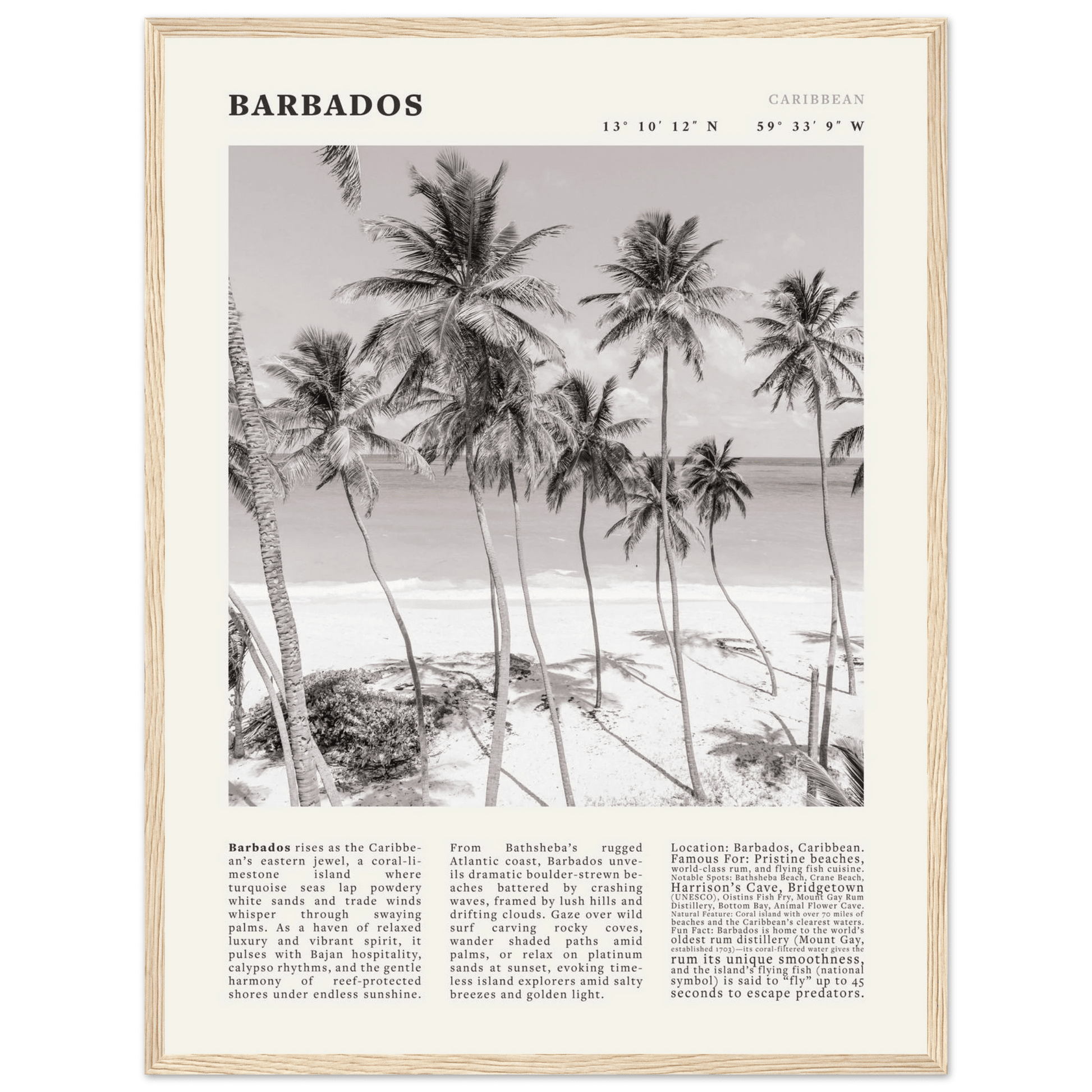 Barbados Poster Black and White – Vintage Caribbean Palm Beach Print (Digital & Printed Options) - Evergreen Posters
