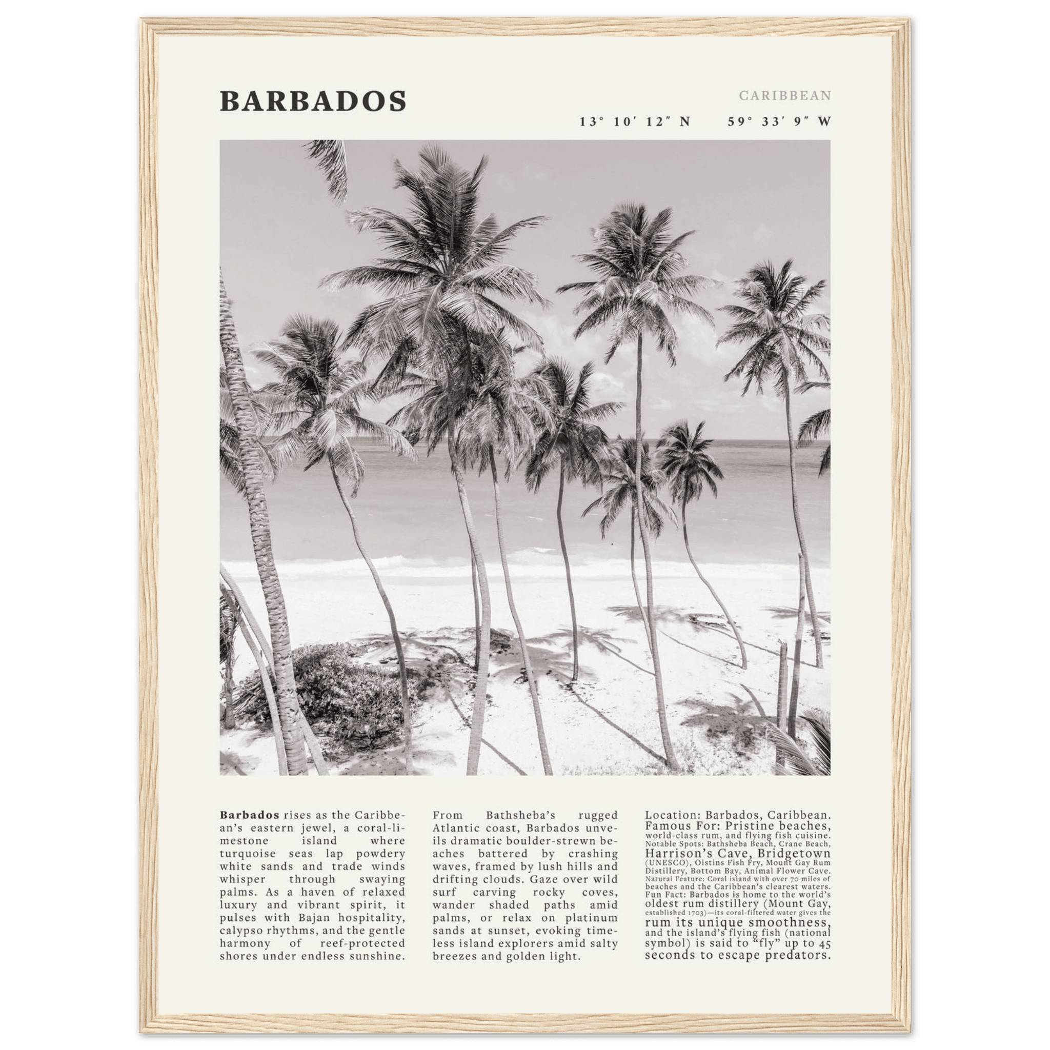 Barbados Poster Black and White – Vintage Caribbean Palm Beach Print (Digital & Printed Options) - Evergreen Posters