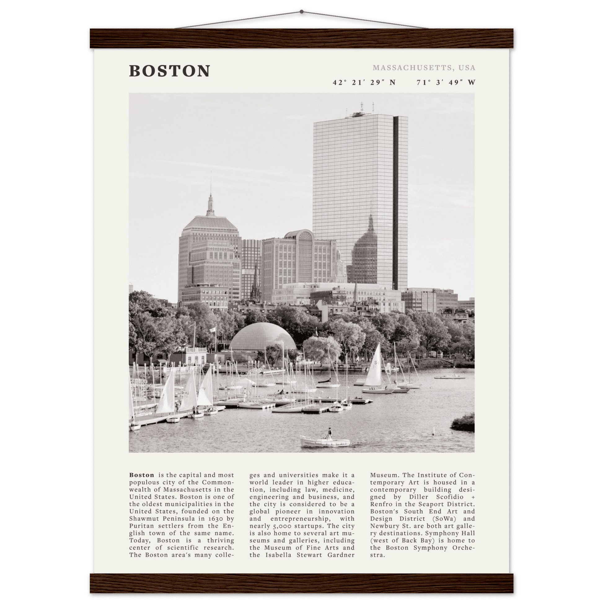 Boston Poster | Black & White Charles River Skyline Wall Art | Massachusetts Print - Evergreen Posters