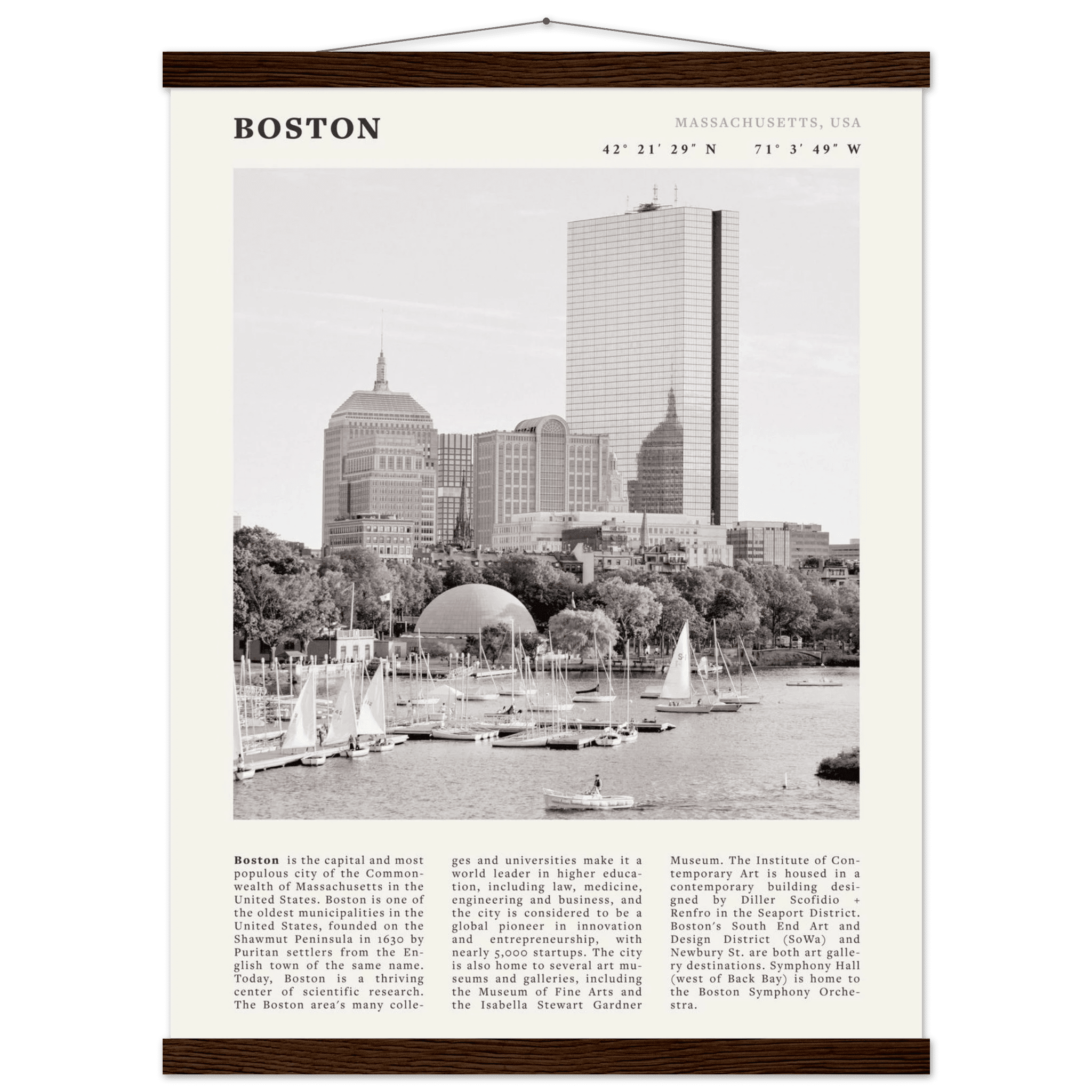Boston Poster | Black & White Charles River Skyline Wall Art | Massachusetts Print - Evergreen Posters