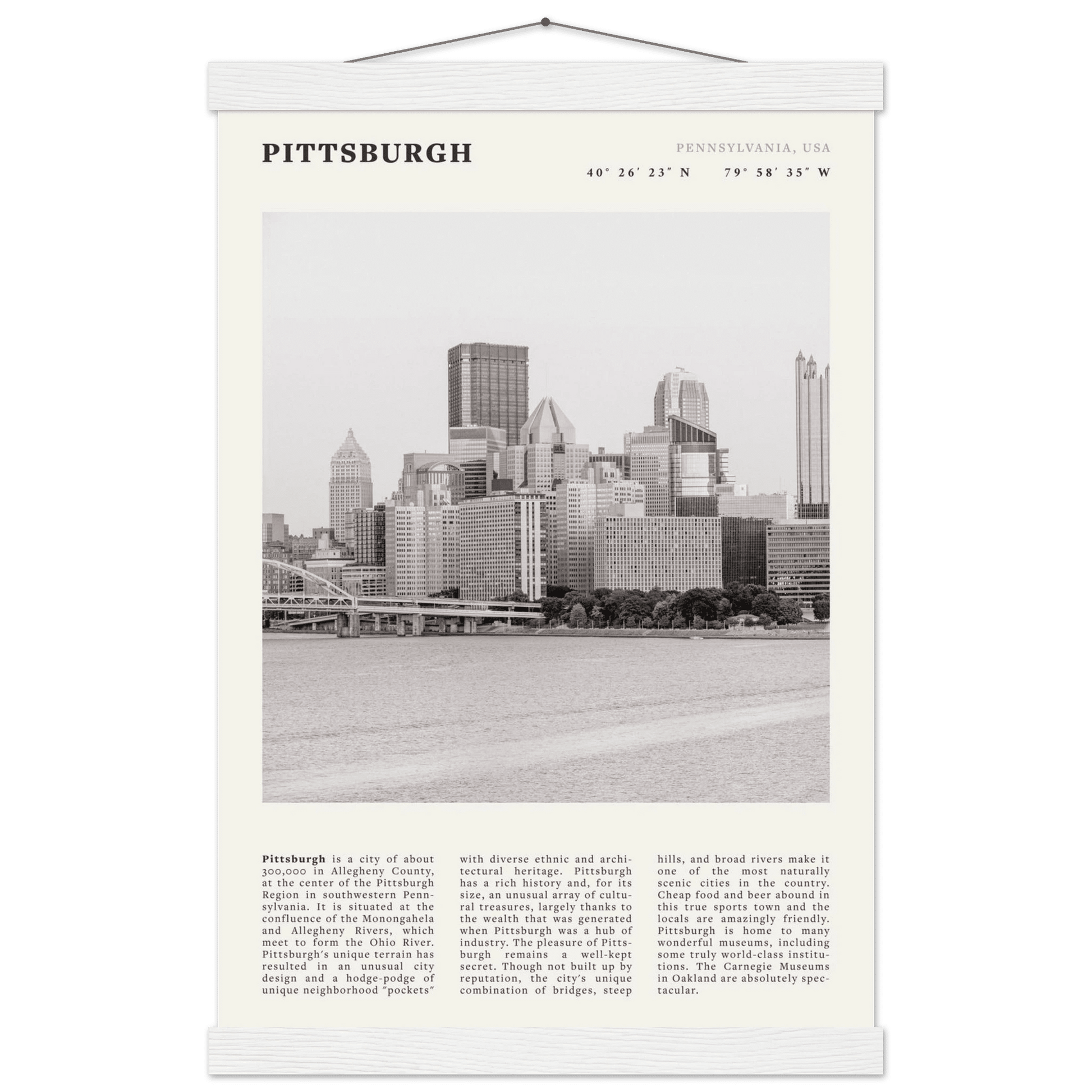 Pittsburgh Poster | Black & White Pennsylvania Skyline Wall Art | PA Travel Print - Evergreen Posters