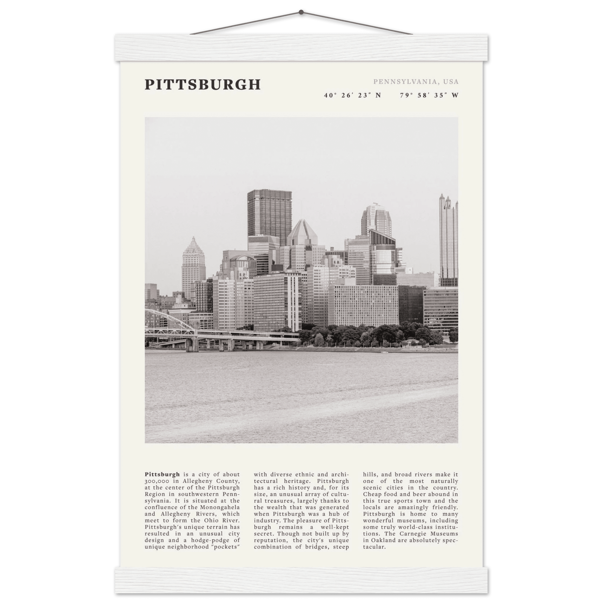 Pittsburgh Poster | Black & White Pennsylvania Skyline Wall Art | PA Travel Print - Evergreen Posters