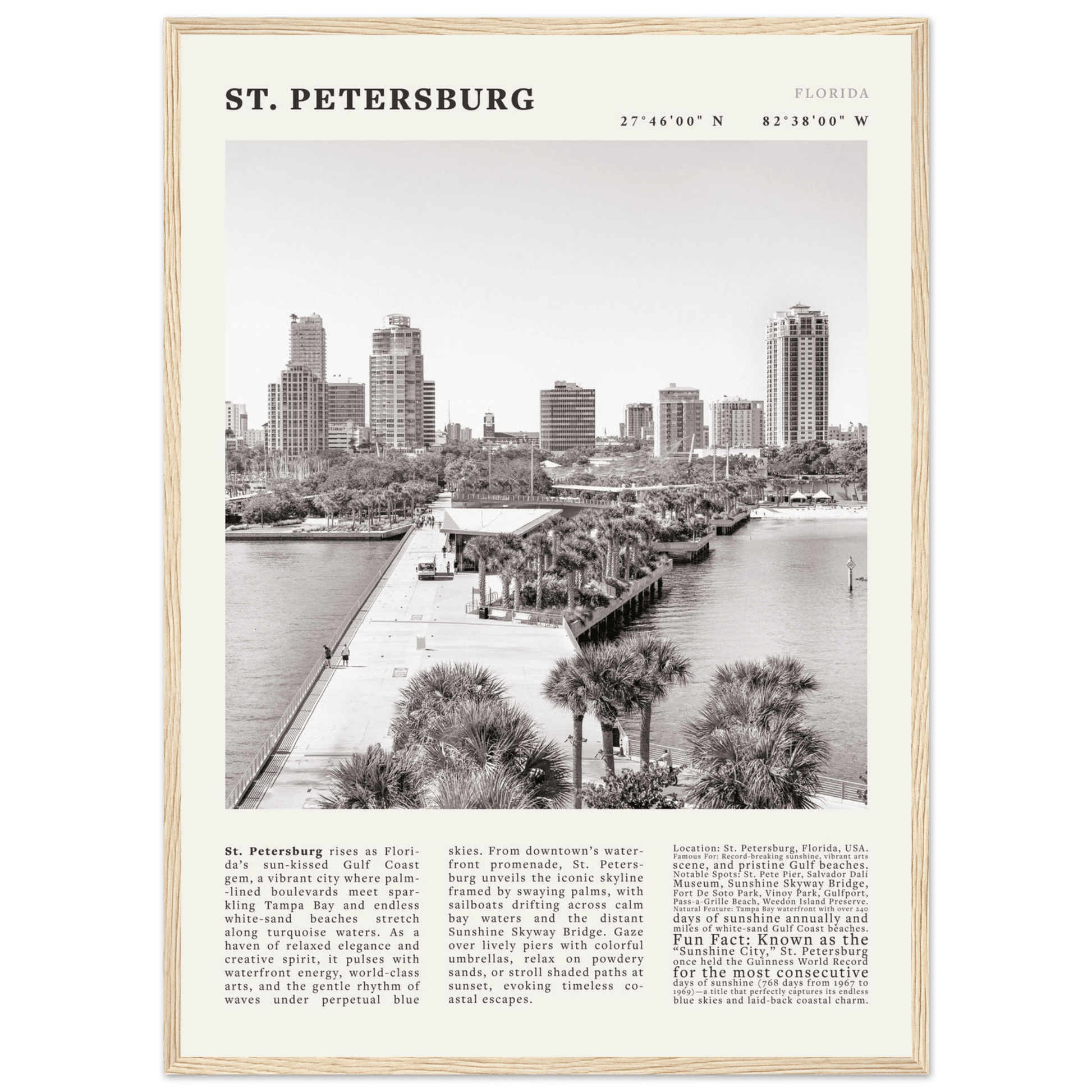 St. Petersburg Florida Poster Black and White – Vintage St Pete Skyline Print (Digital & Printed Options) - Evergreen Posters