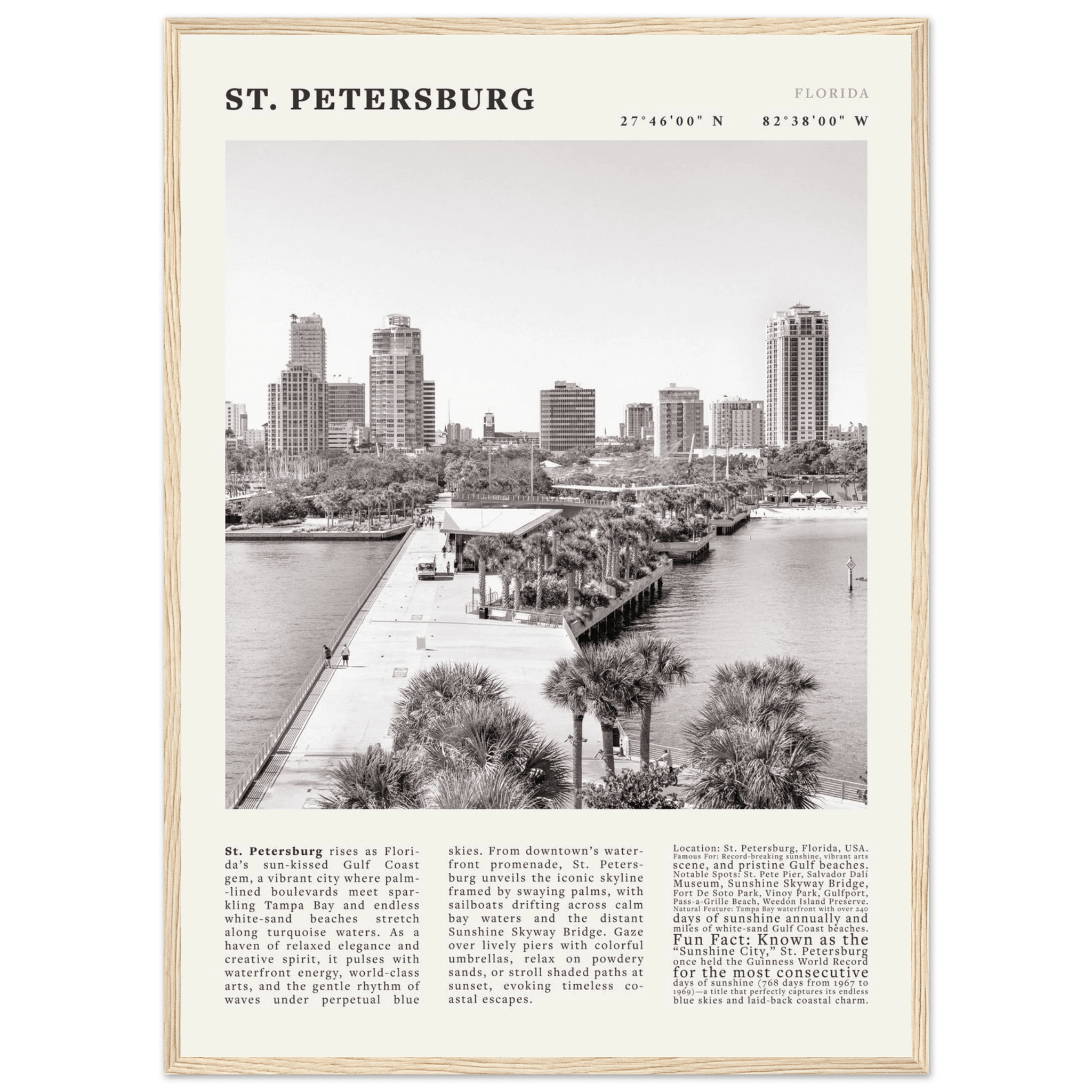 St. Petersburg Florida Poster Black and White – Vintage St Pete Skyline Print (Digital & Printed Options) - Evergreen Posters