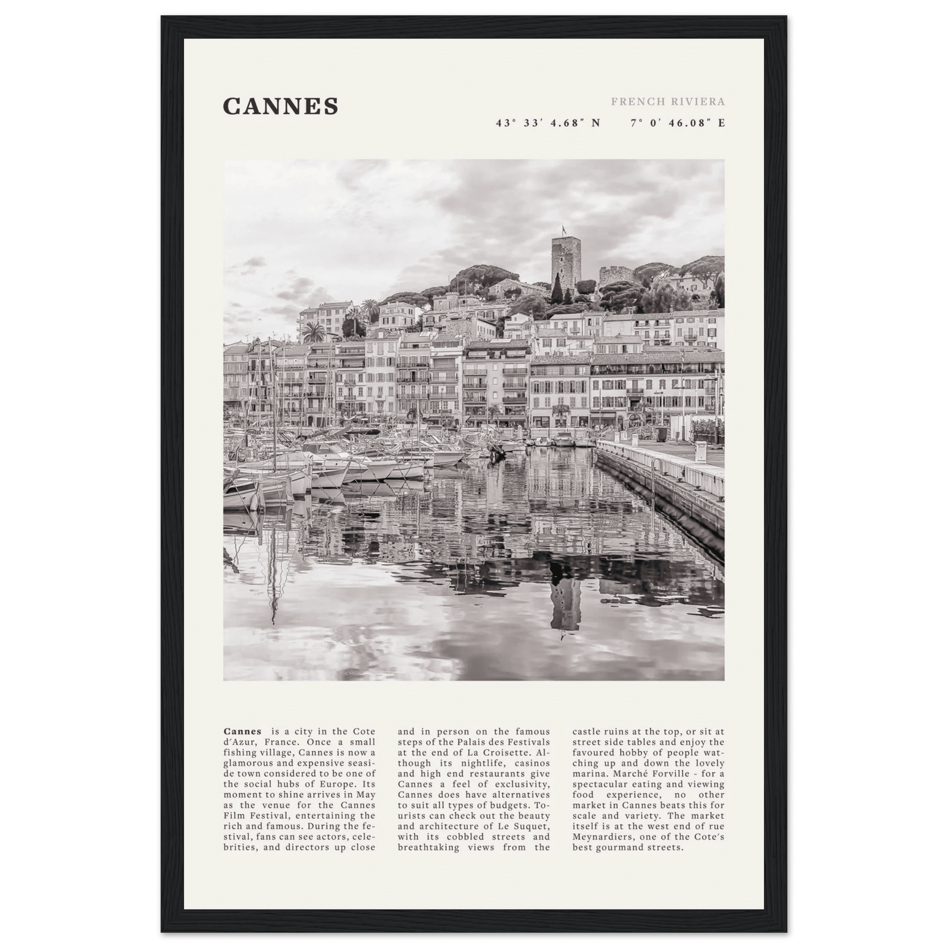 Cannes Poster | Black & White French Riviera Wall Art | France Travel Print - Evergreen Posters