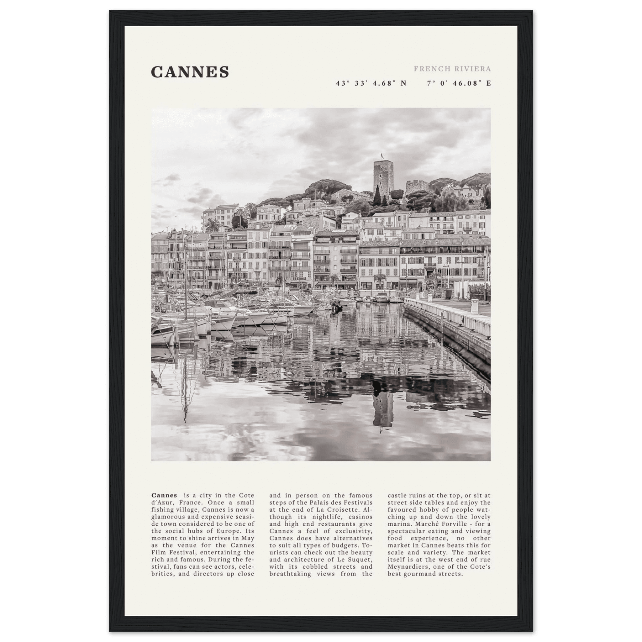 Cannes Poster | Black & White French Riviera Wall Art | France Travel Print - Evergreen Posters
