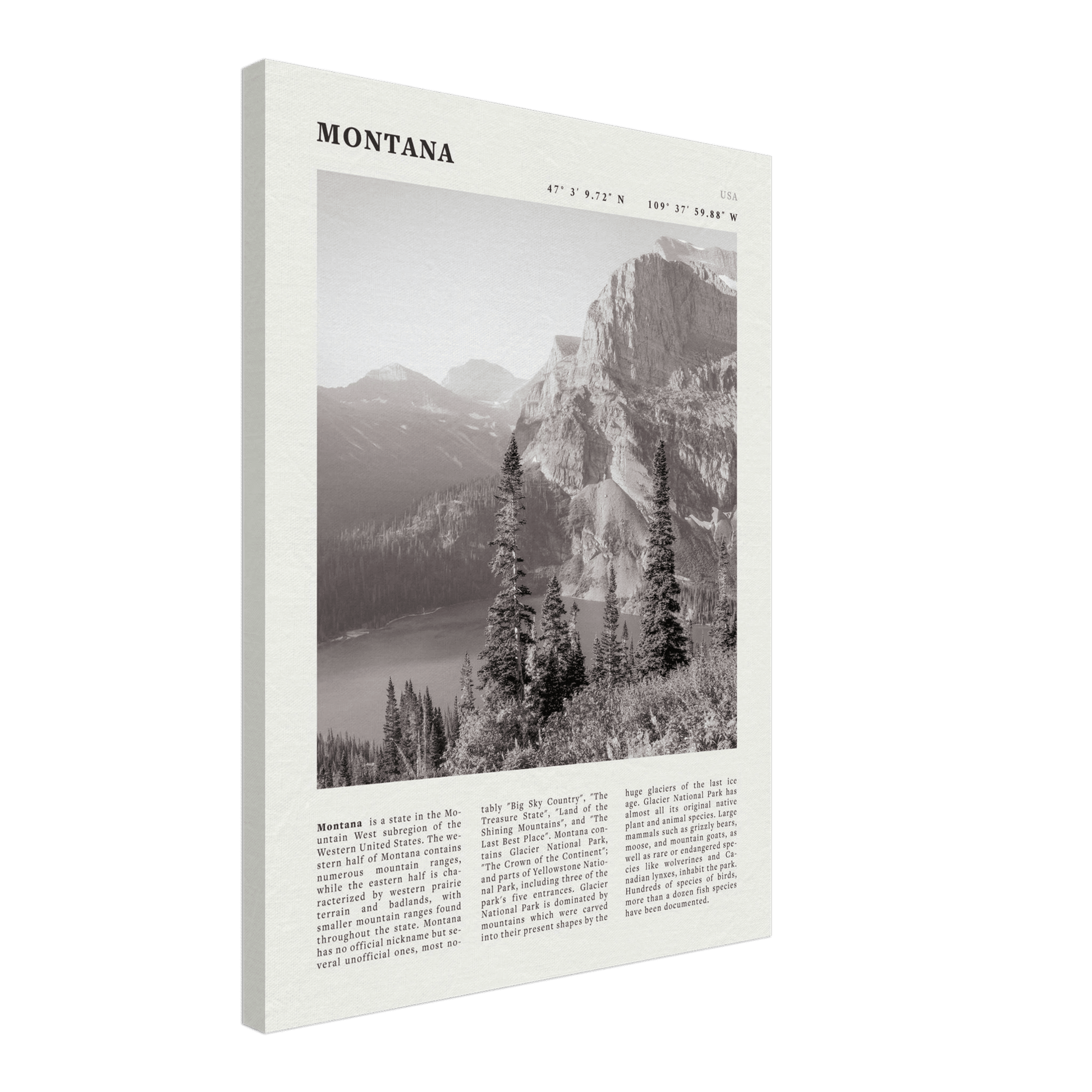 Montana Poster | Black & White Glacier National Park Wall Art | Nature Travel Print - Evergreen Posters