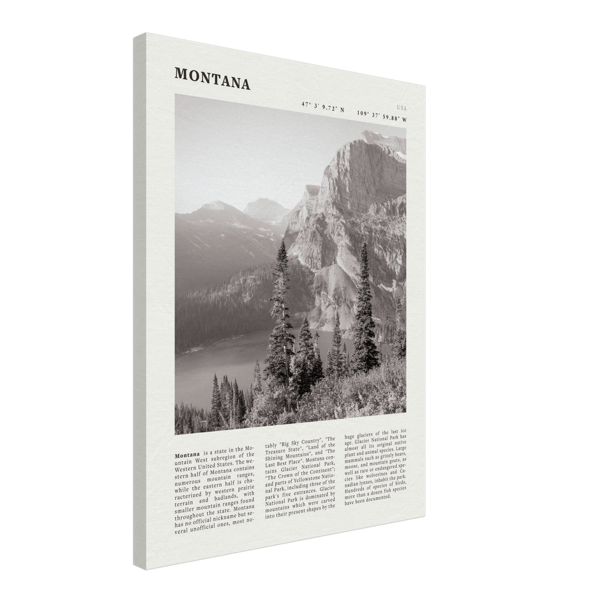 Montana Poster | Black & White Glacier National Park Wall Art | Nature Travel Print - Evergreen Posters