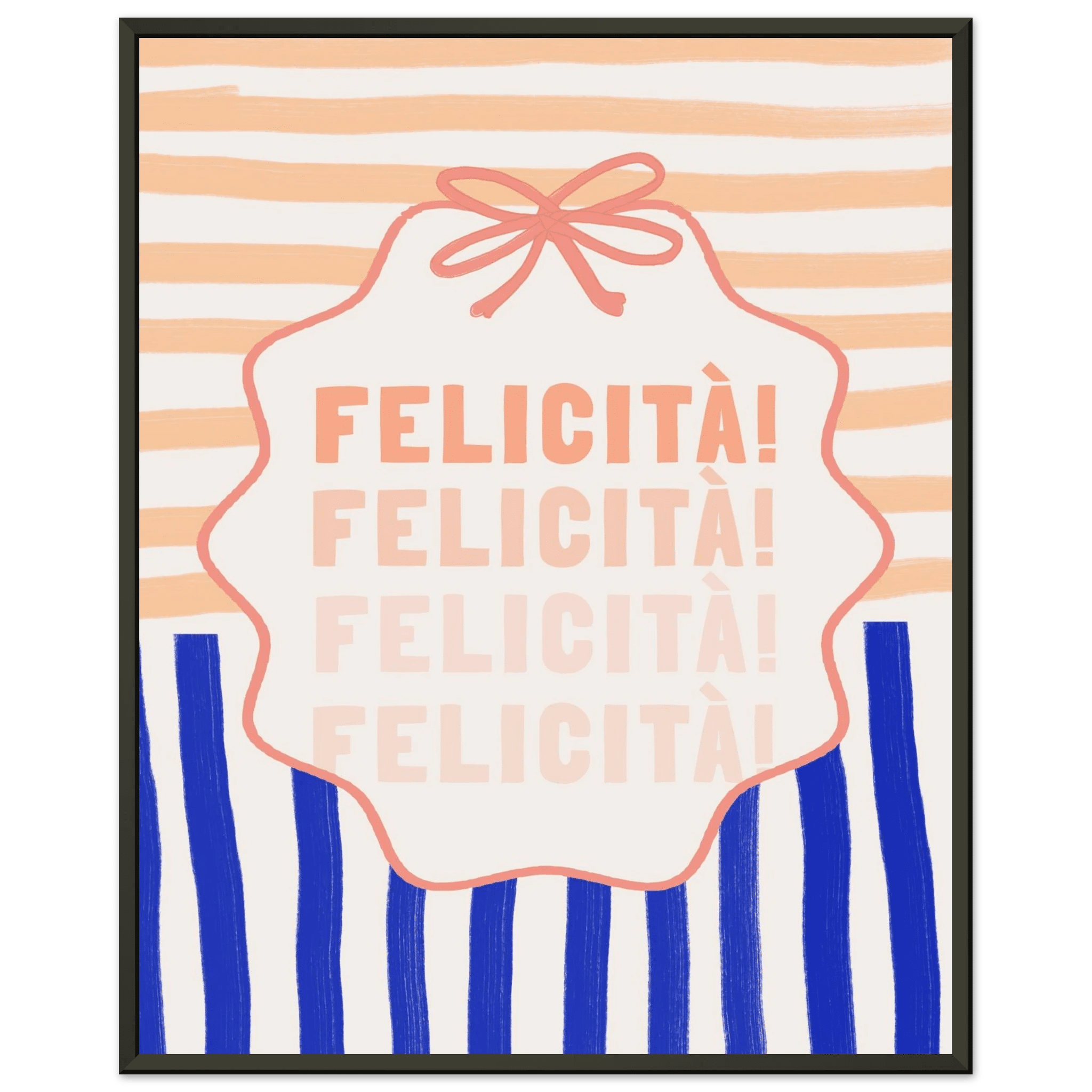 Felicità Italian Happiness Quote Print | Coquette Stripe Wall Art - Evergreen Posters
