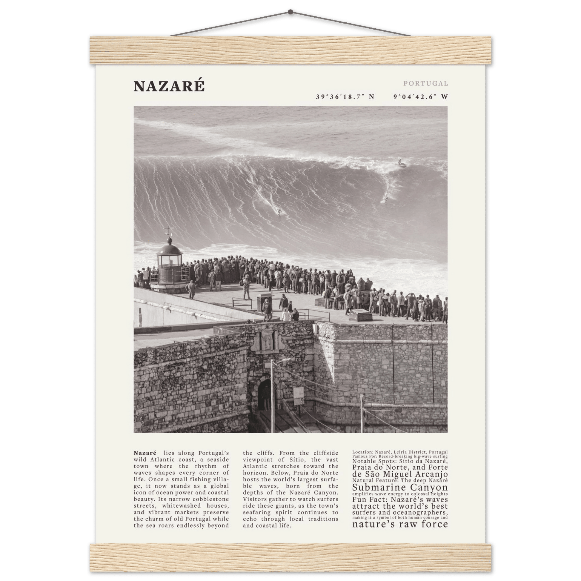 Nazaré Portugal Poster Black and White – Vintage Big Waves Surf Print (Digital & Printed Options) - Evergreen Posters