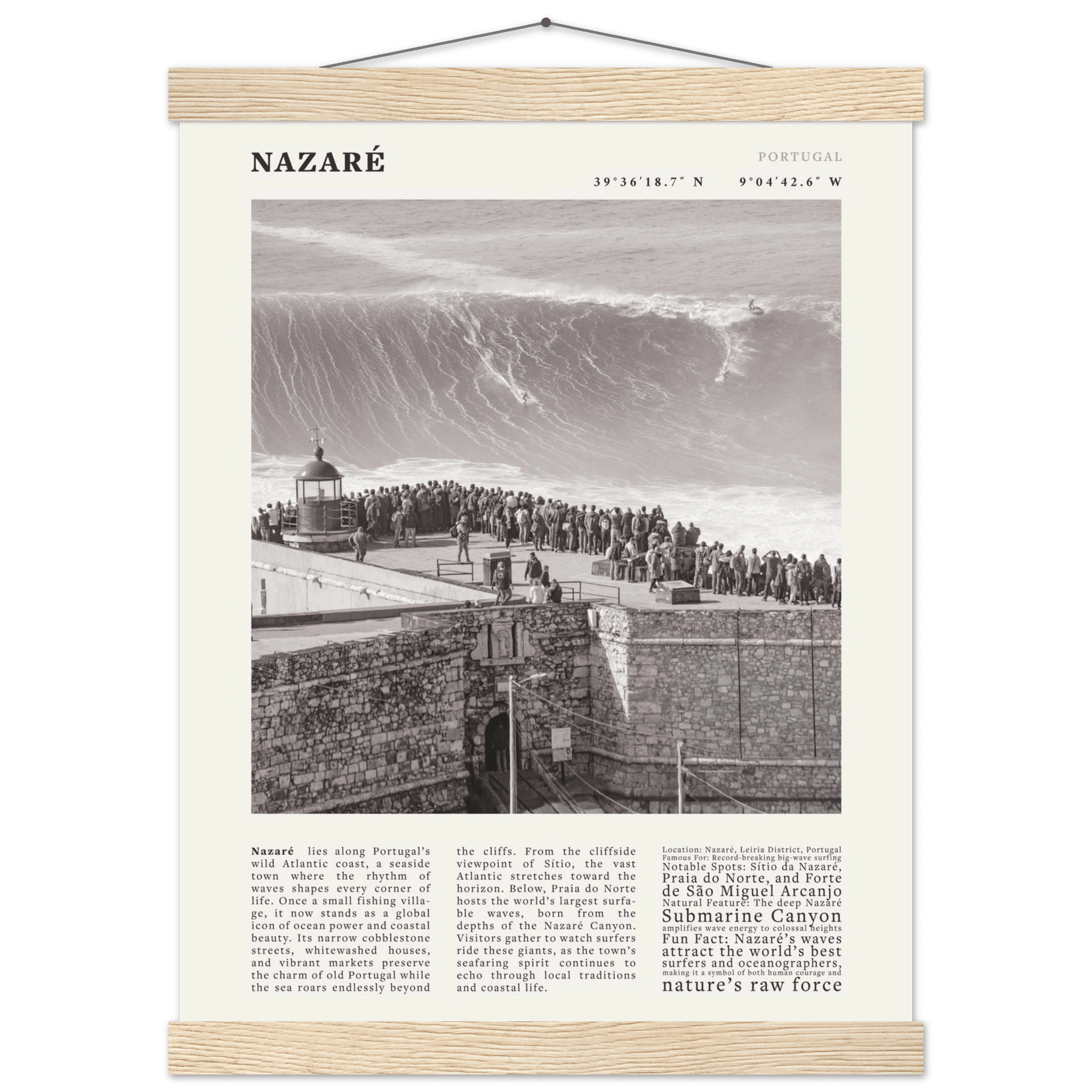 Nazaré Portugal Poster Black and White – Vintage Big Waves Surf Print (Digital & Printed Options) - Evergreen Posters
