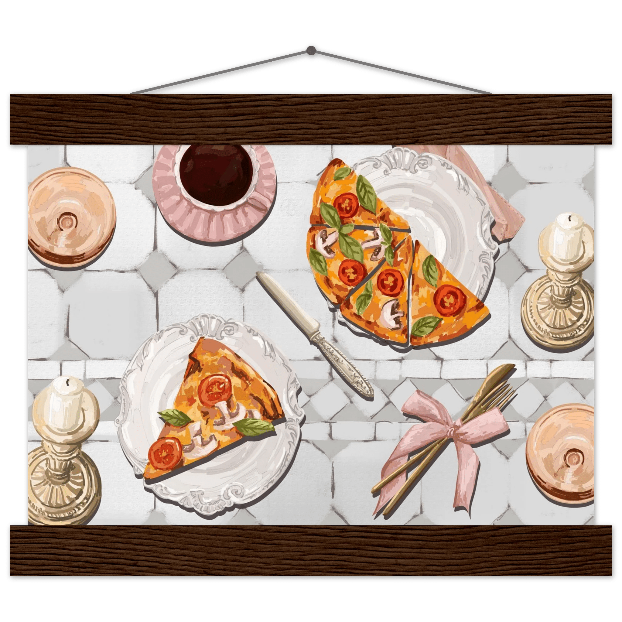 Pizza & Tea Kitchen Poster | Horizontal Food Wall Art | Italian Dining Room Print - Evergreen Posters