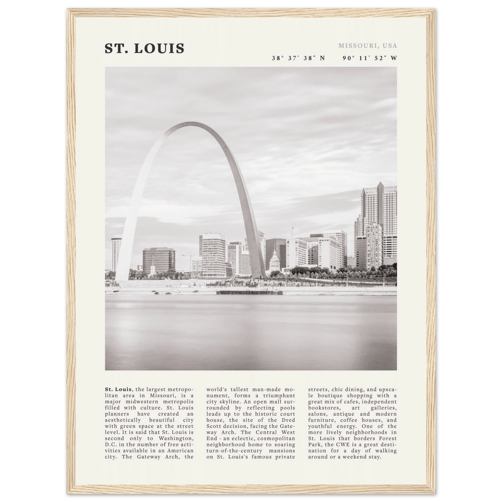 St. Louis Poster | Black & White Gateway Arch Wall Art | Missouri Travel Print - Evergreen Posters