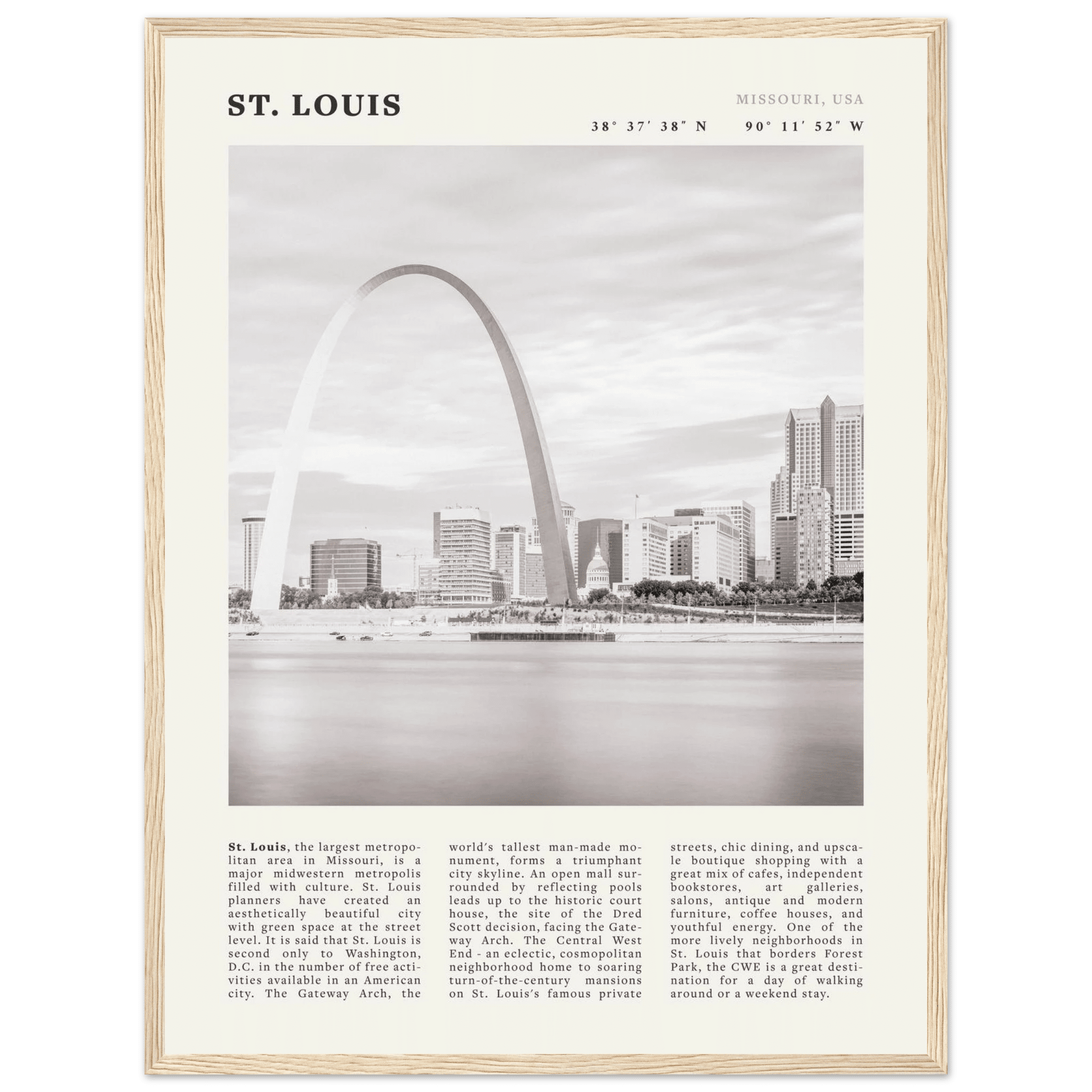 St. Louis Poster | Black & White Gateway Arch Wall Art | Missouri Travel Print - Evergreen Posters