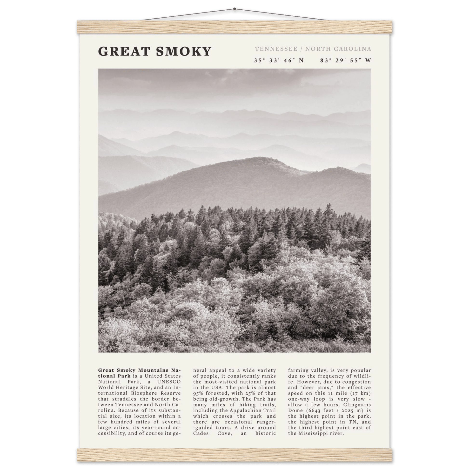 Great Smoky Mountains Poster | Black & White National Park Wall Art | Tennessee Print - Evergreen Posters