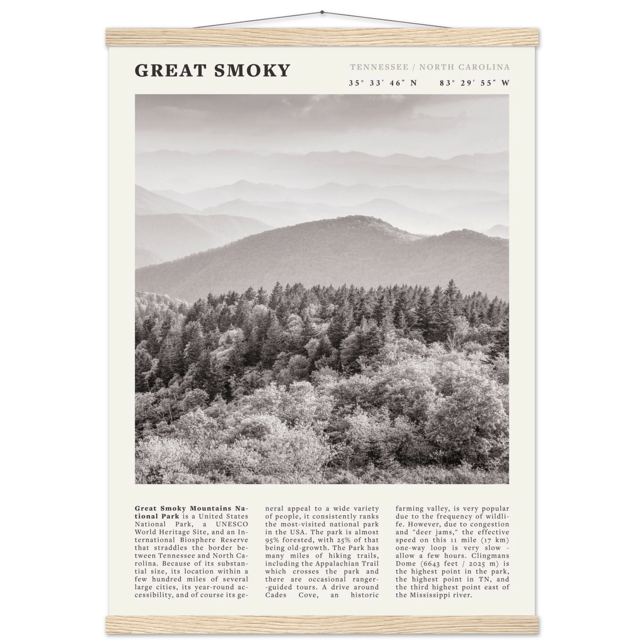 Great Smoky Mountains Poster | Black & White National Park Wall Art | Tennessee Print - Evergreen Posters
