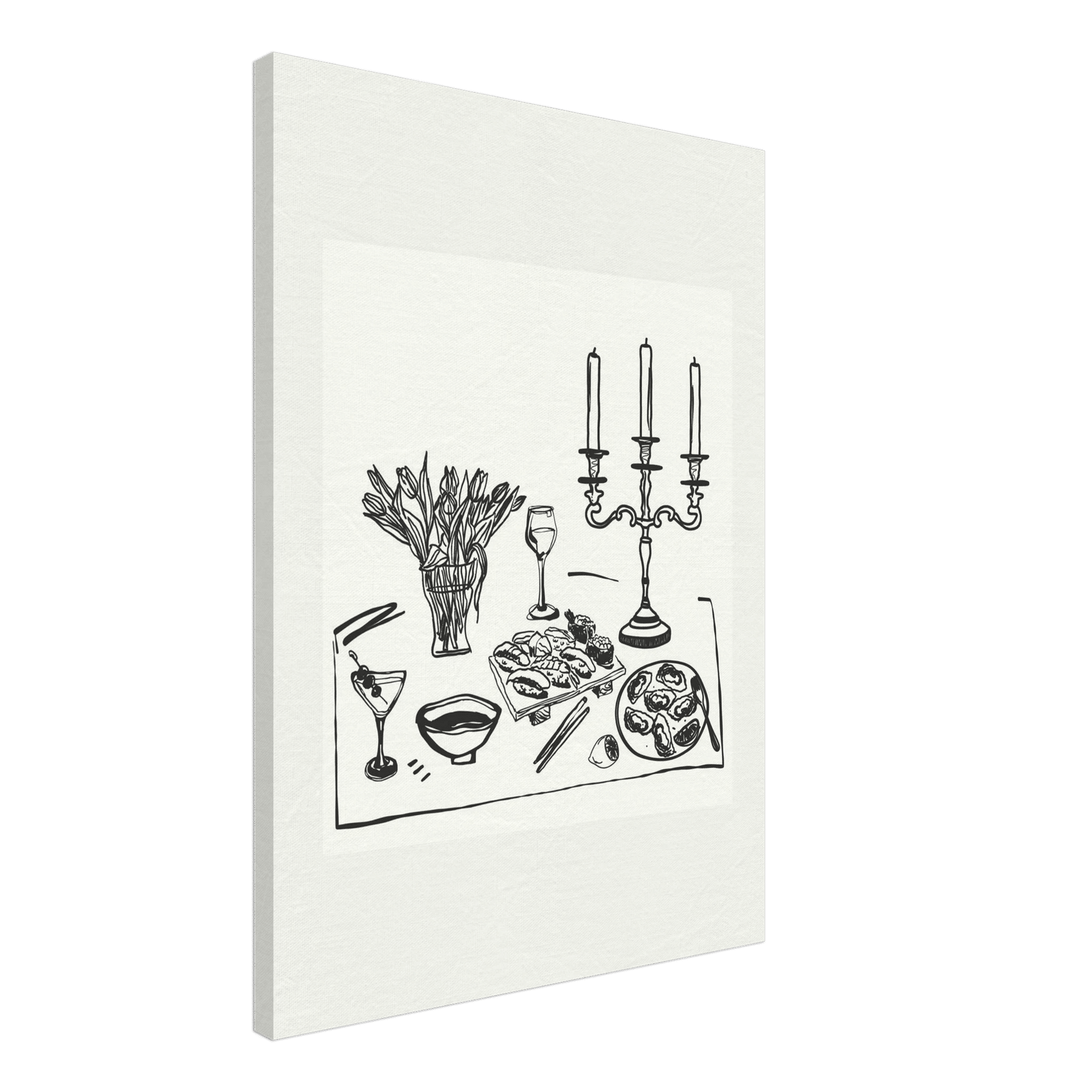 Fine Dining Table Print | Black Line Art Kitchen Wall Art | Elegant Dining Room Poster - Evergreen Posters
