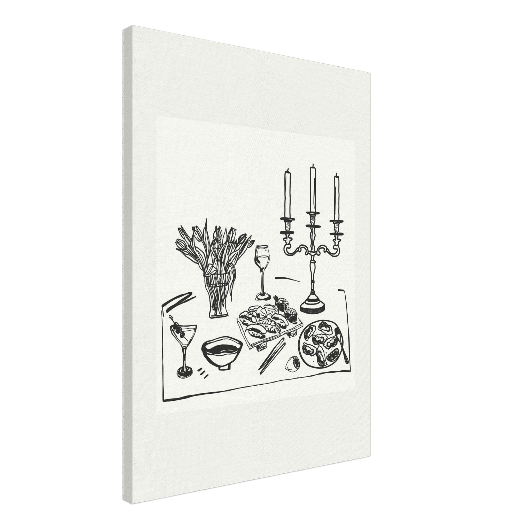 Fine Dining Table Print | Black Line Art Kitchen Wall Art | Elegant Dining Room Poster - Evergreen Posters