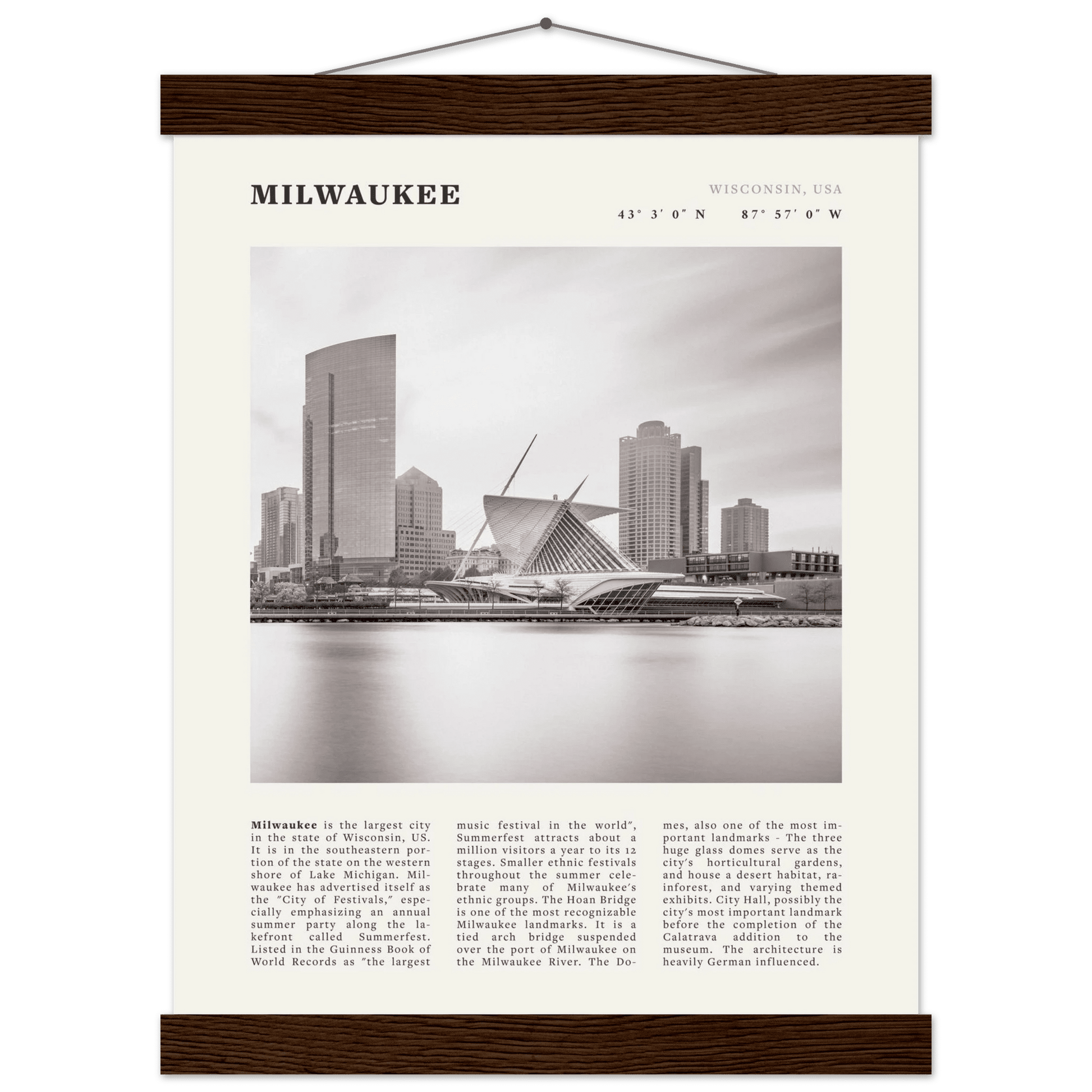 Milwaukee Poster | Black & White Wisconsin City Wall Art | USA Travel Print - Evergreen Posters