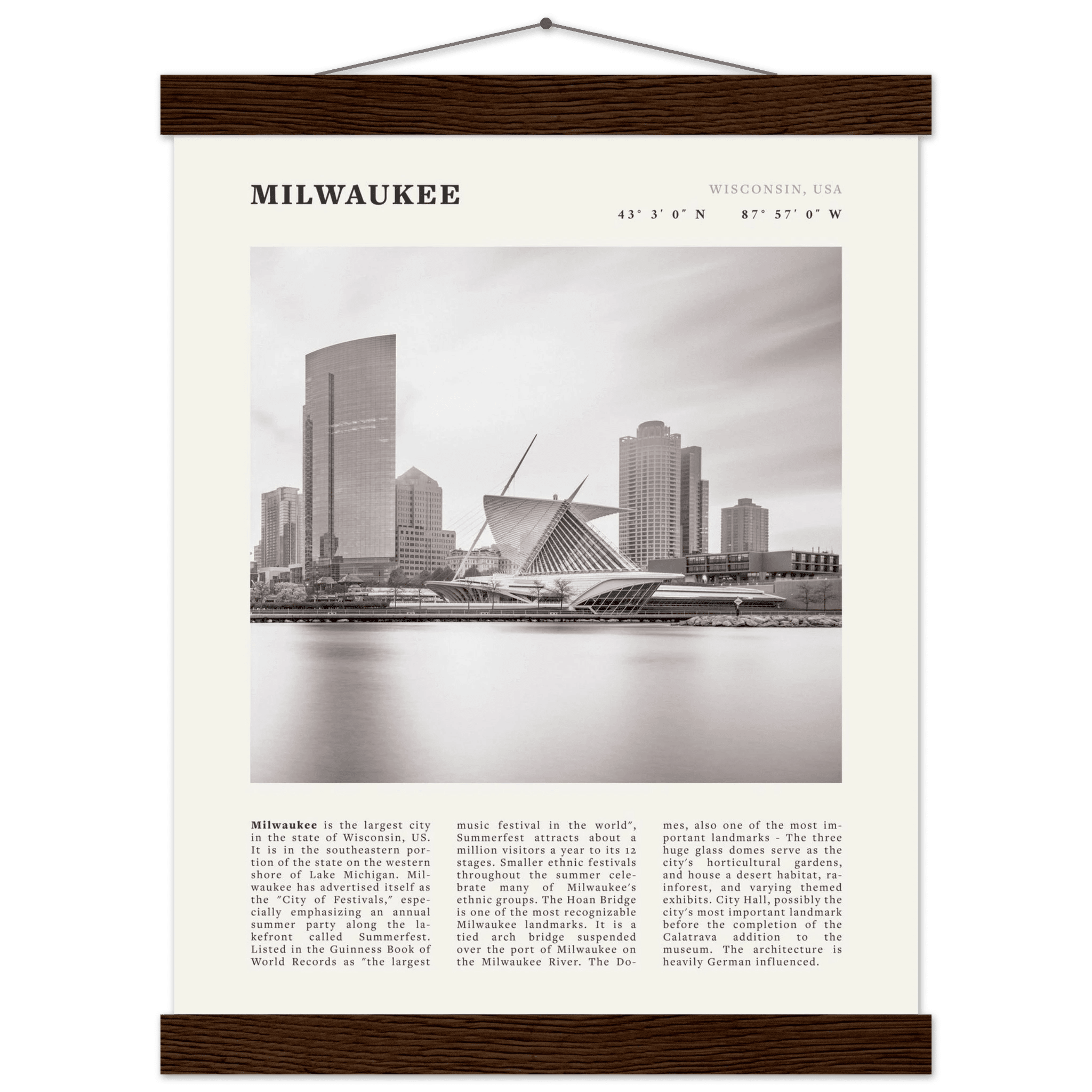 Milwaukee Poster | Black & White Wisconsin City Wall Art | USA Travel Print - Evergreen Posters