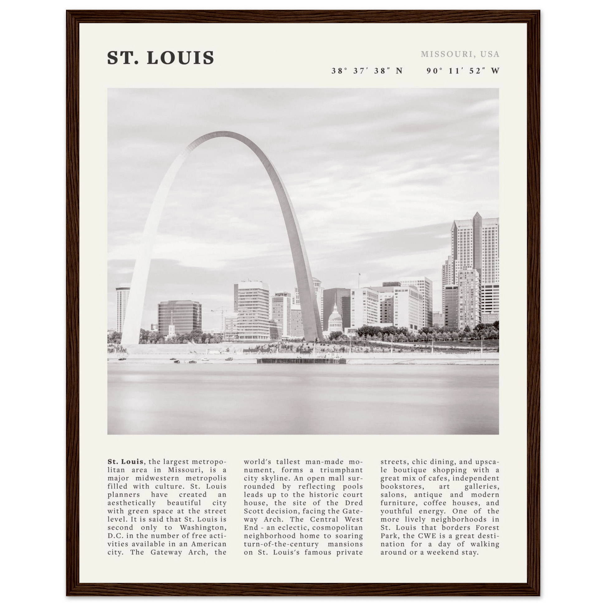 St. Louis Poster | Black & White Gateway Arch Wall Art | Missouri Travel Print - Evergreen Posters