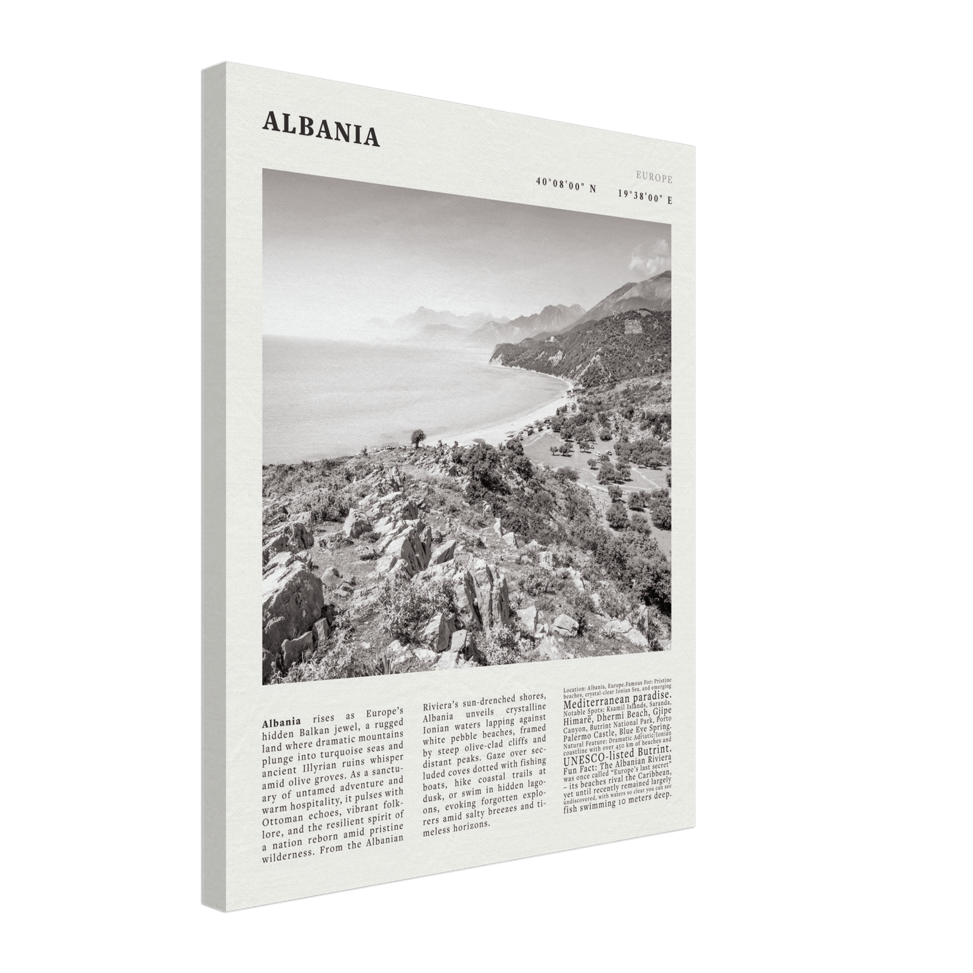 Albania Poster Black and White – Vintage Albanian Riviera Travel Print (Digital & Printed Options) - Evergreen Posters