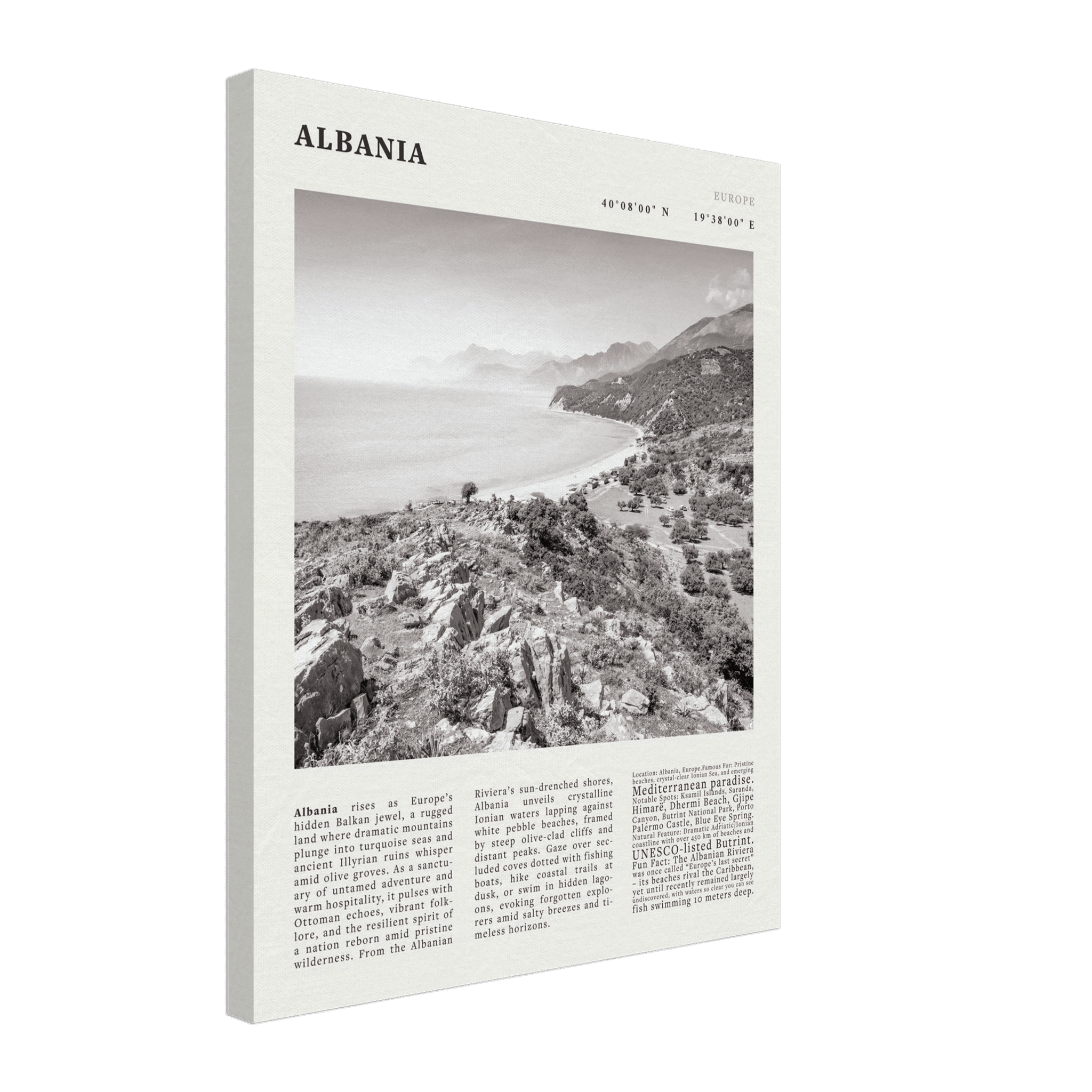 Albania Poster Black and White – Vintage Albanian Riviera Travel Print (Digital & Printed Options) - Evergreen Posters