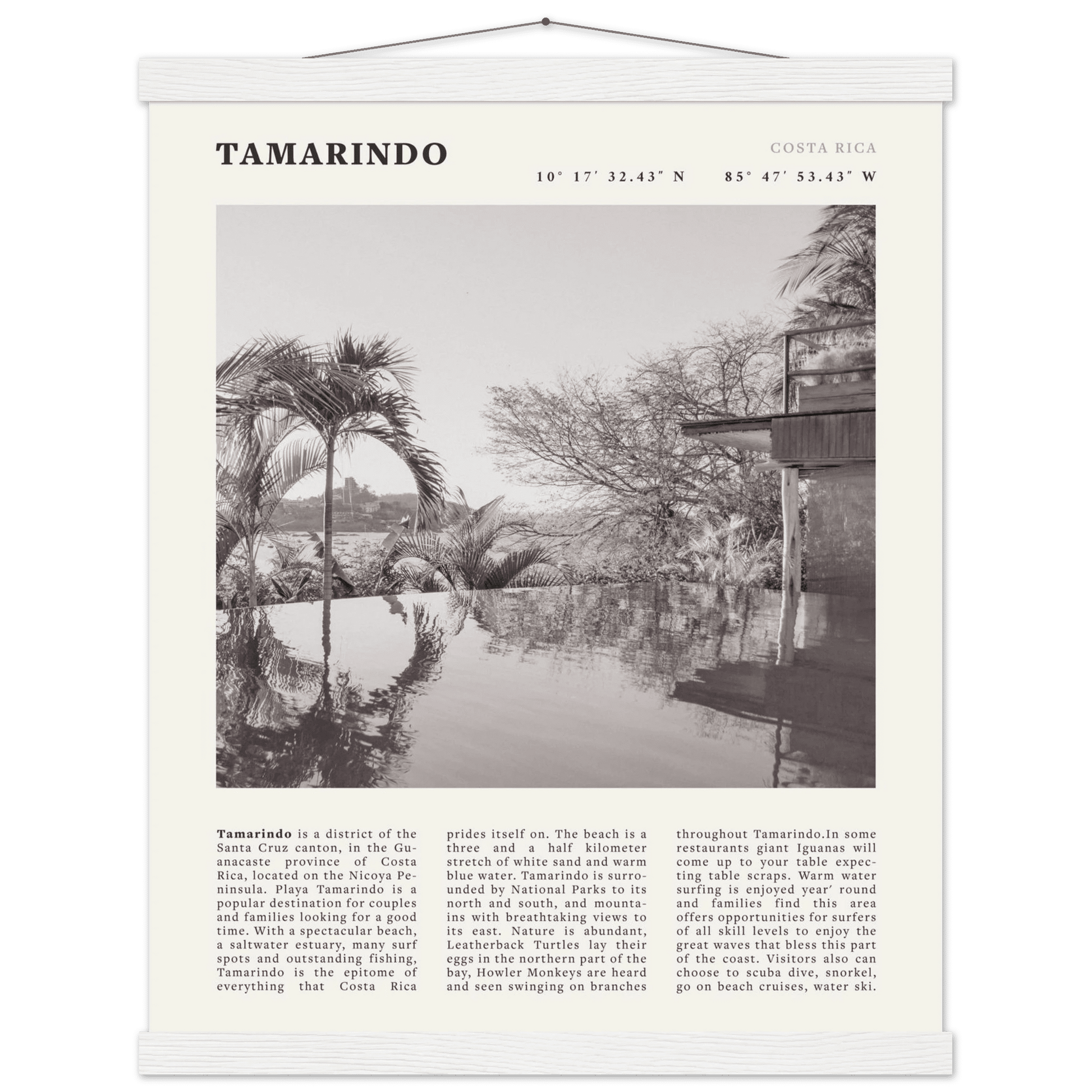 Tamarindo Poster | Black & White Costa Rica Beach Wall Art | Surf Travel Print - Evergreen Posters