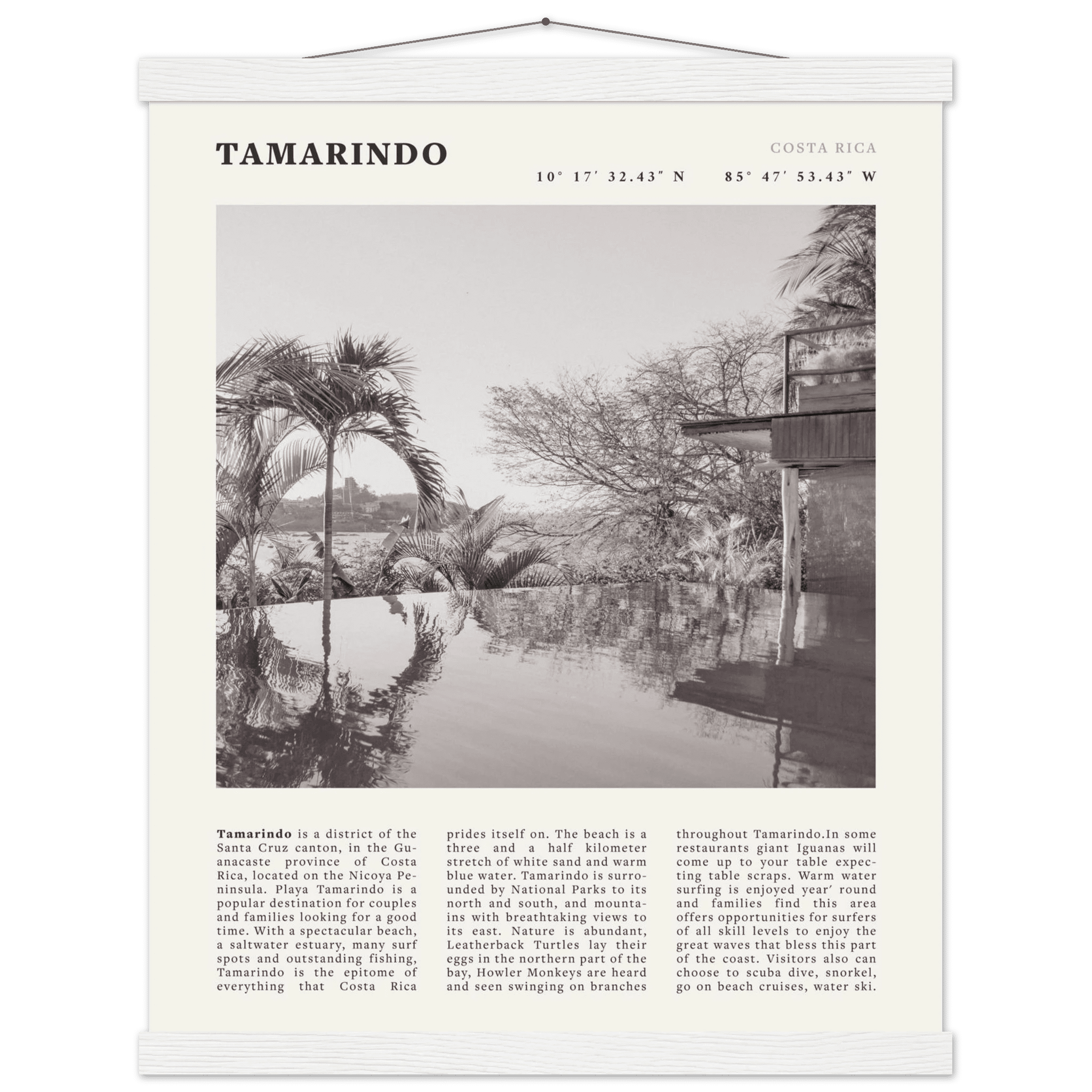 Tamarindo Poster | Black & White Costa Rica Beach Wall Art | Surf Travel Print - Evergreen Posters