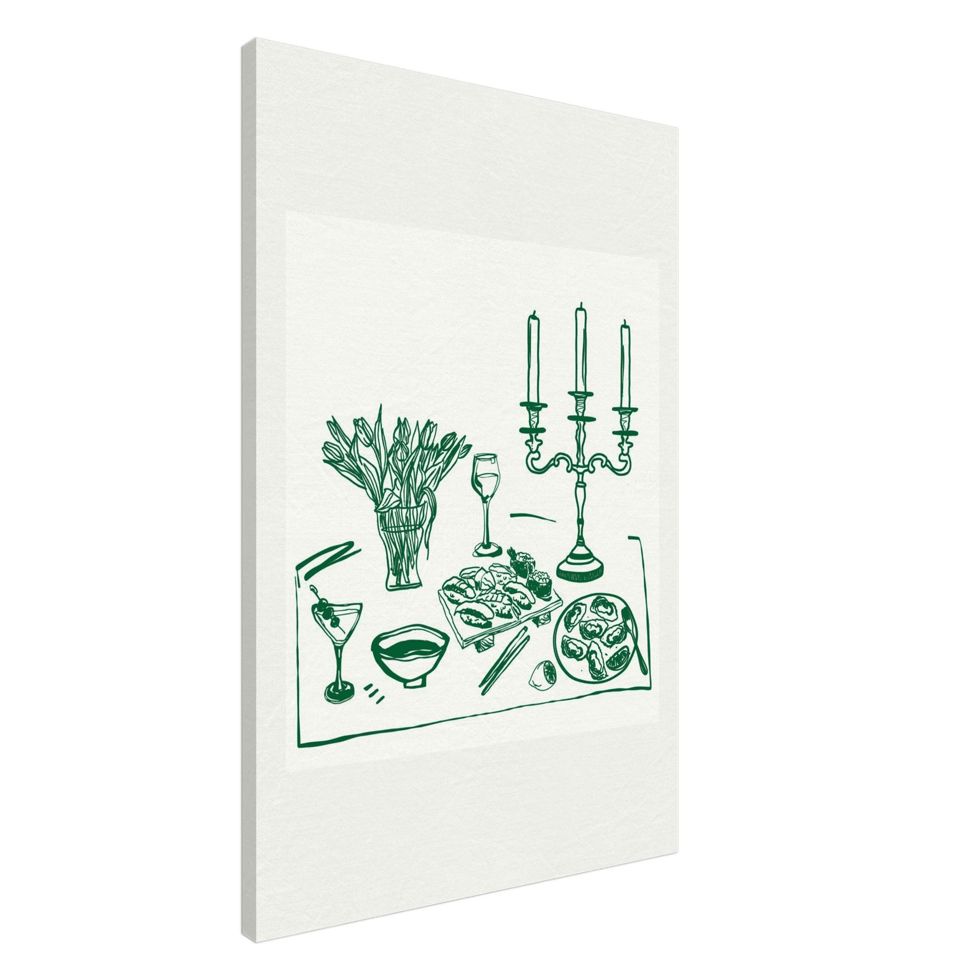 Fine Dining Table Print | Green Line Art Kitchen Wall Art | Elegant Dining Room Poster - Evergreen Posters